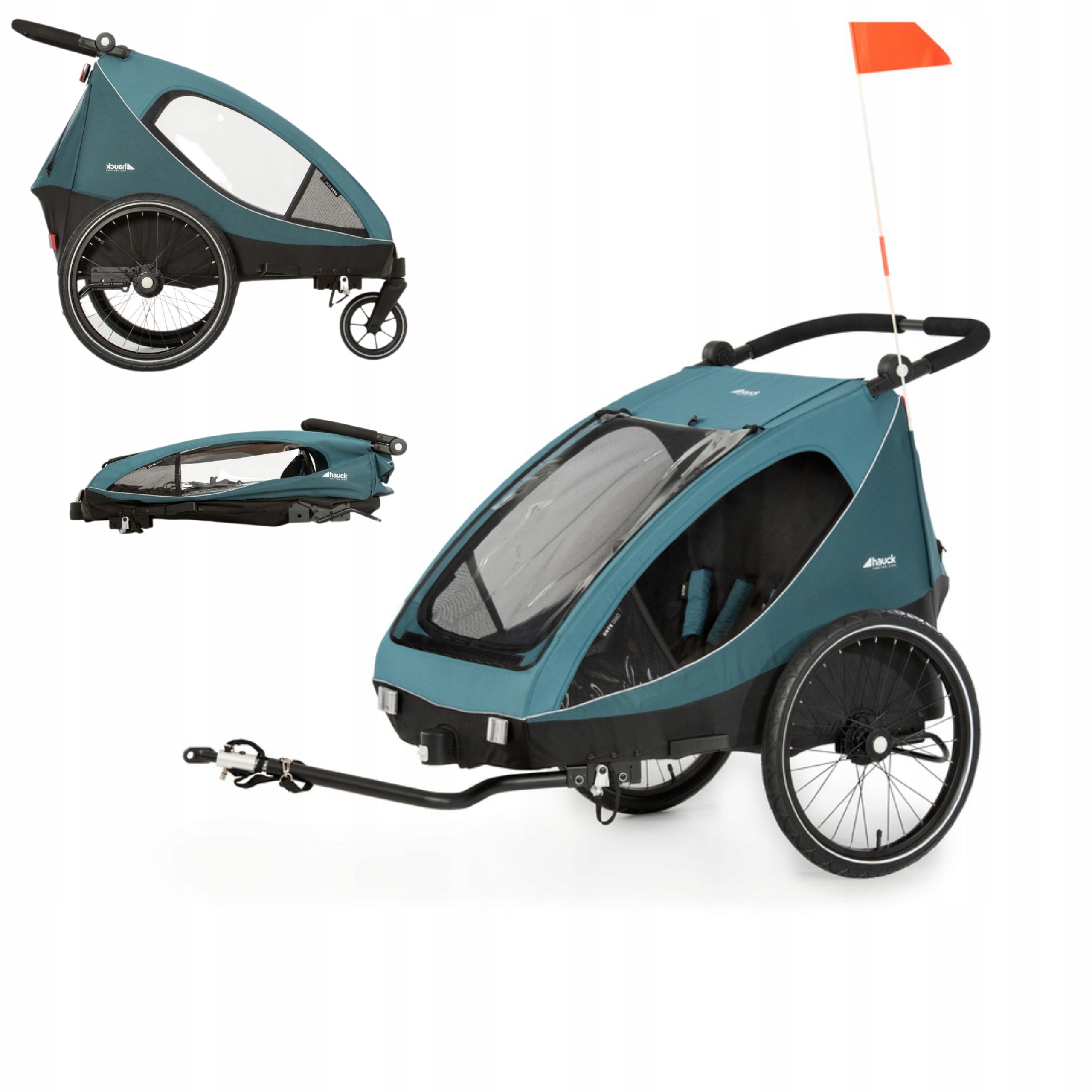 Přívěs na kolo pro dvě osoby, robustní Hauck Dryk Duo kočárek Ocean Green