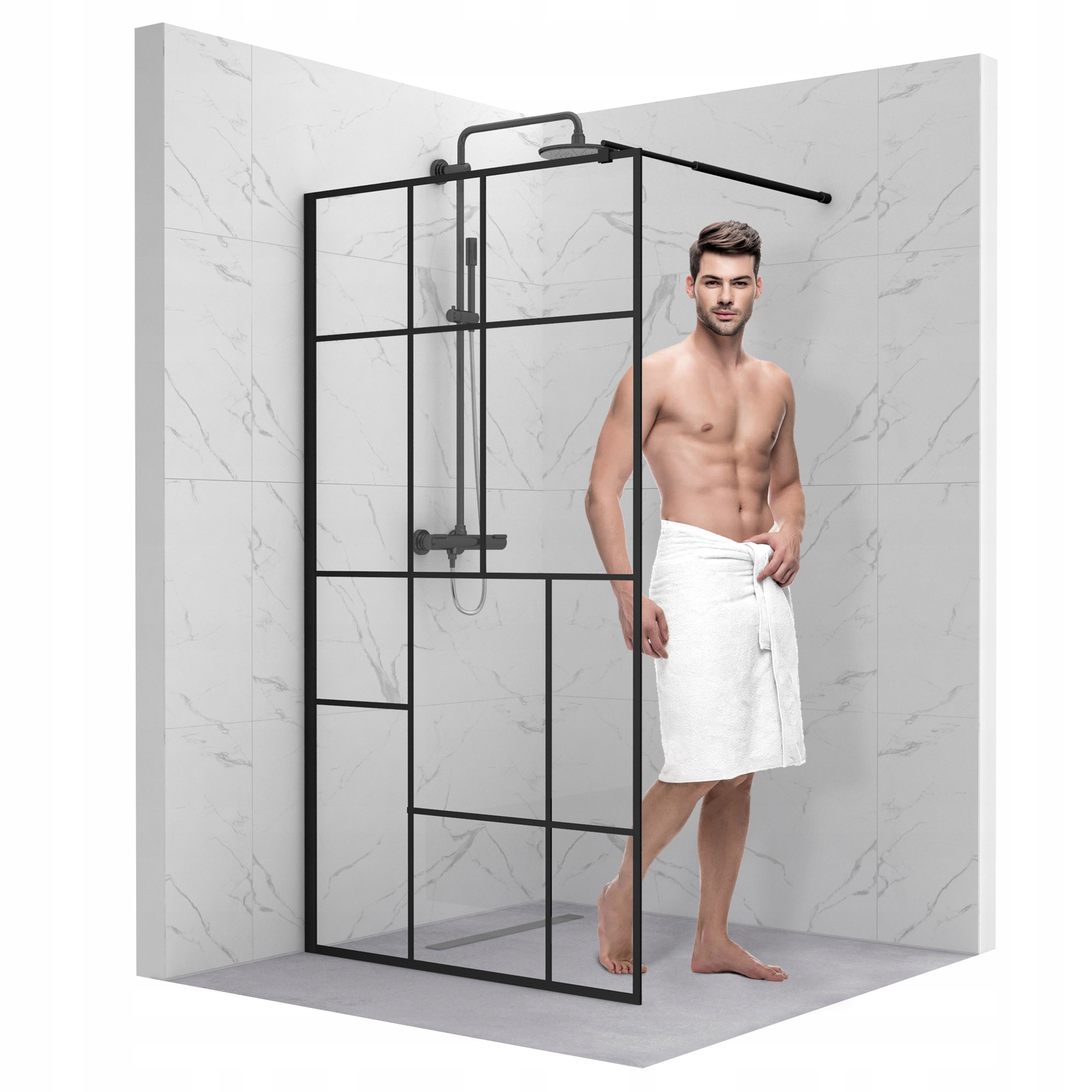 Szyba Walk-in Ścianka Prysznicowa Asymetryczna Szkło Esg 8MM Czarna 90 CM