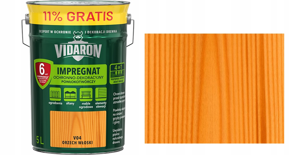 Vidaron Impregnat Powłokotwórczy 5L V04 Orzech Włoski 6 Lat