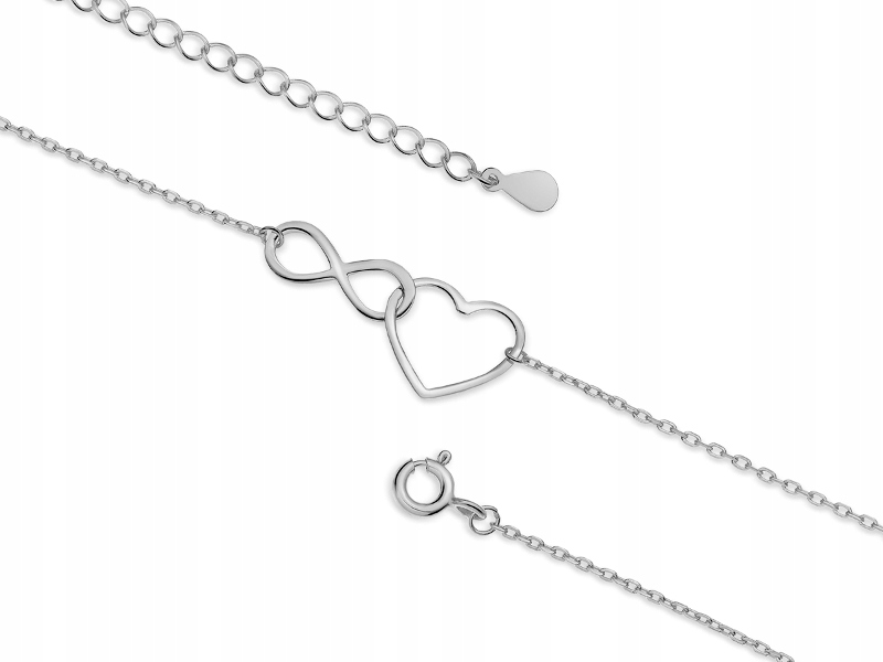 

Rodowany Srebrny Łańcuszek Na Nogę Infinity Heart