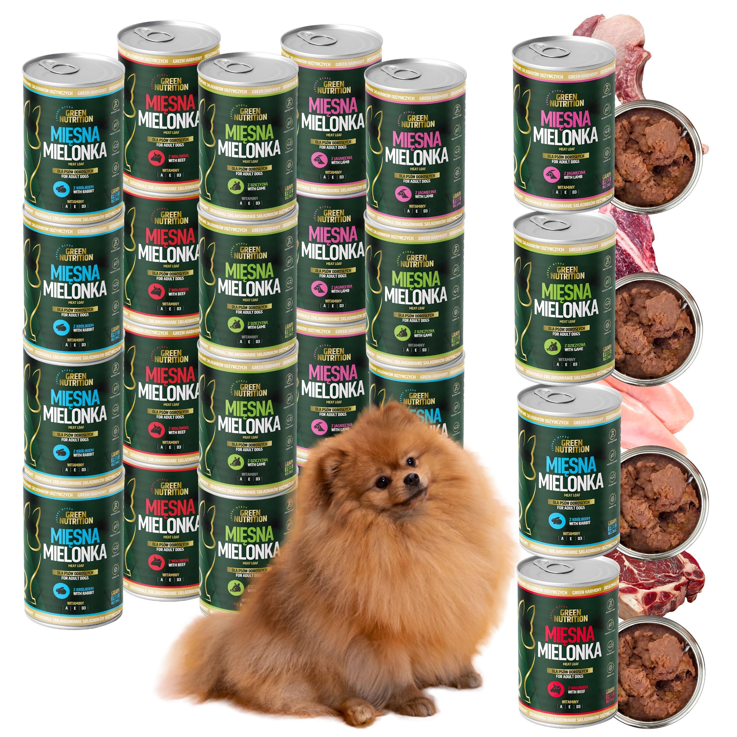 Levně Vlhké krmivo pro psy Bezobilná směs 4 příchutí 65% Green Nutrition 24 x 400 g