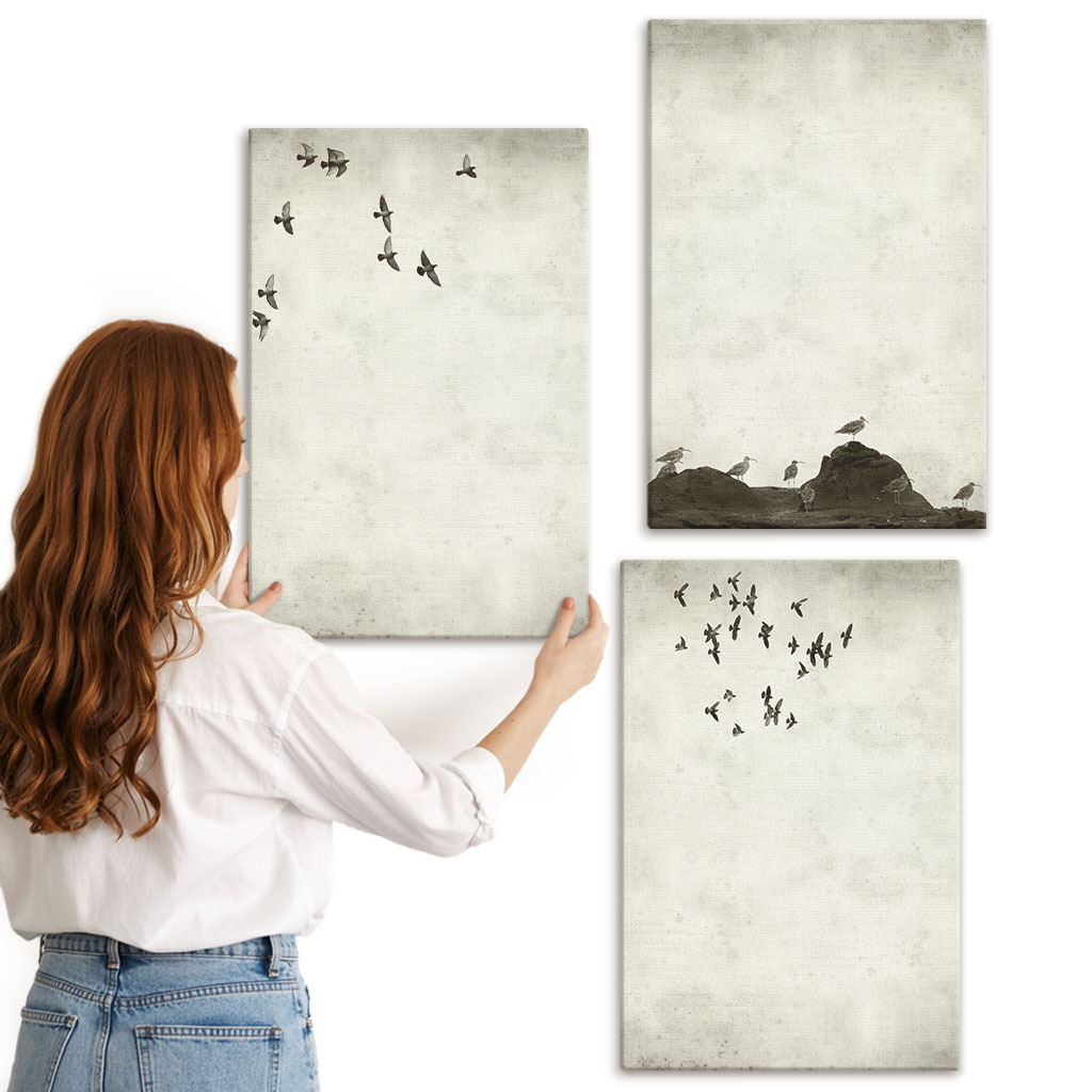Sada nástěnných dekorací Obrazy Létající ptáci minimalismus 3x 40x60 cm