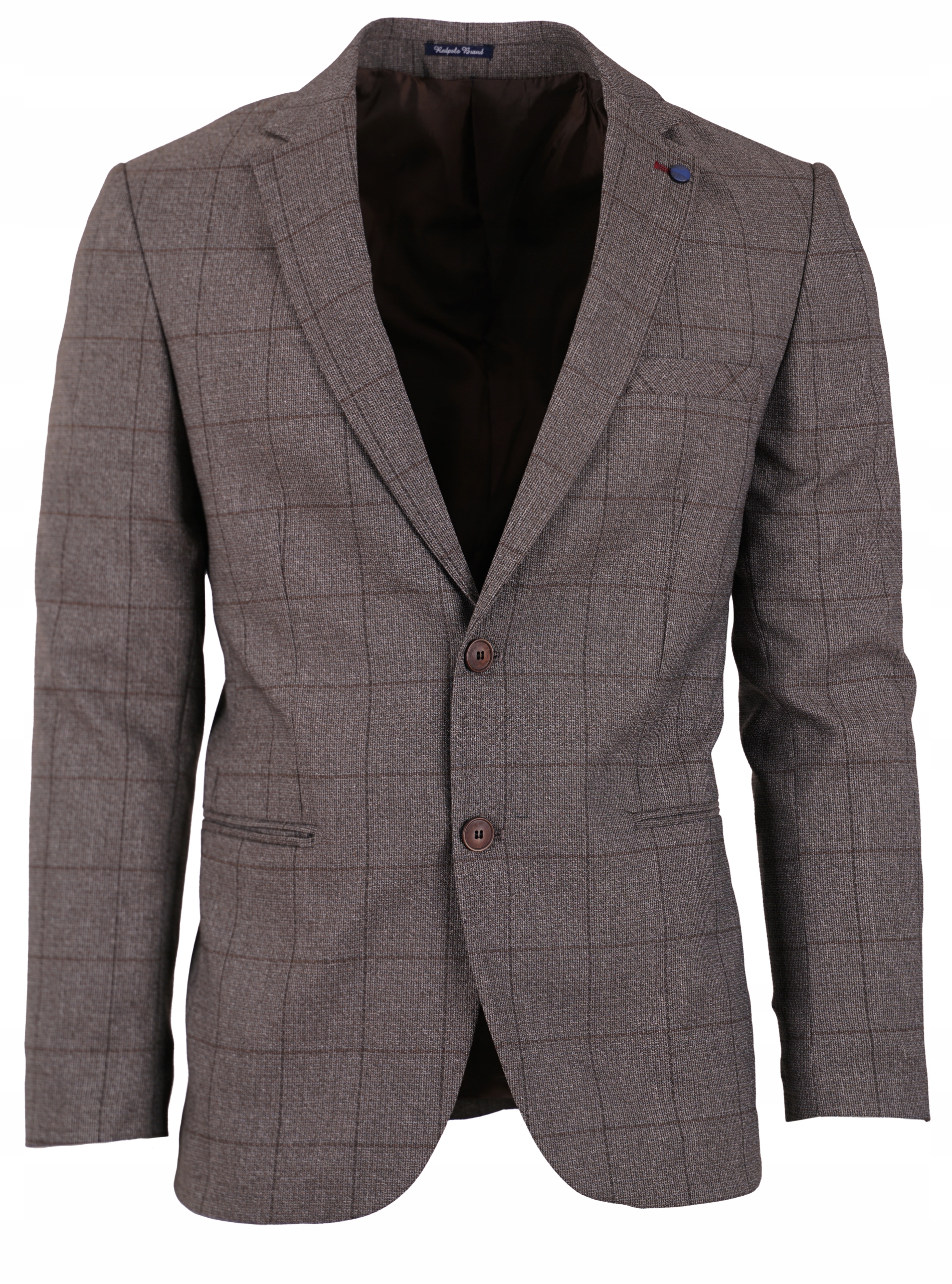 MARYNARKA MĘSKA W KRATĘ WIZYTOWA BRĄZOWA ELEGANCKA CASUAL TURECKA SLIM 48 Marka inna