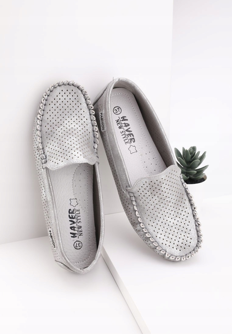 SZARE MOKASYNY DAMSKIE PÓŁBUTY AŻUROWE WSUWANE PŁASKIE WKŁ. EKOSKÓRA Płeć kobieta