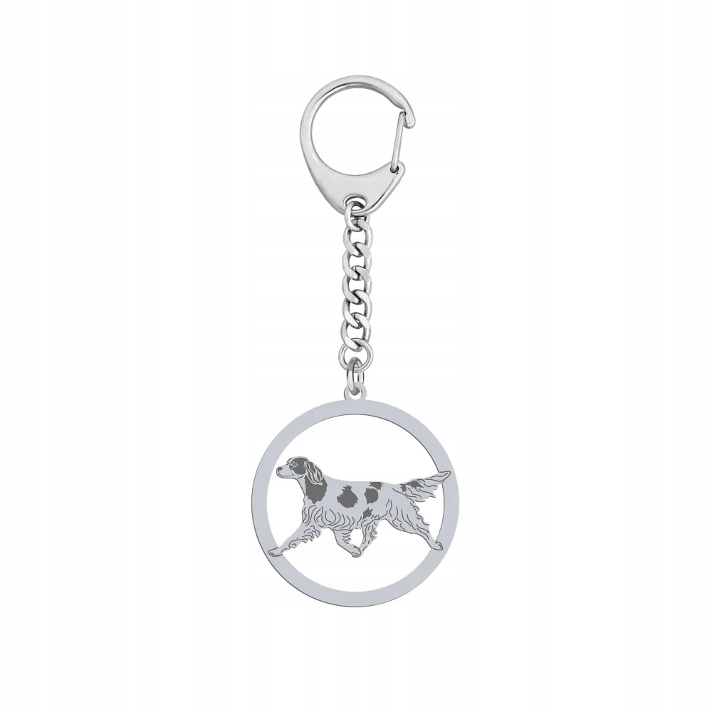 Přívěsek Na Klíče Stříbrný s Irským setr Červeno-bílý 925 Dárek Gravírování Bonus