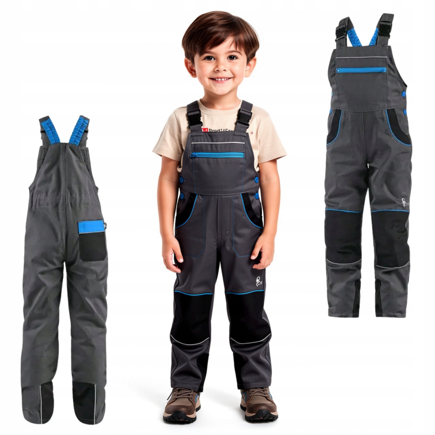 Ogrodniczki robocze CXS szare dziecięce z szelkami i kieszeniami
