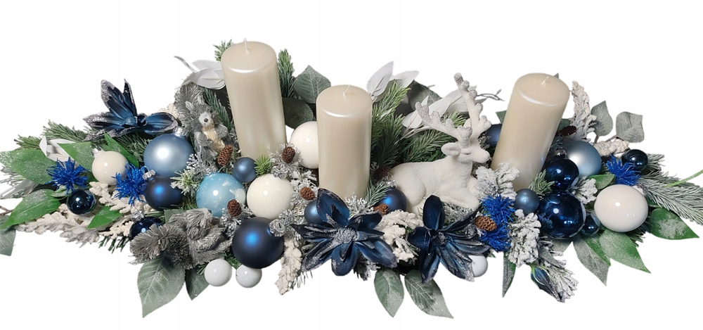 Duży stroik na święta dekoracja świąteczna Boże Narodzenie Niebieski