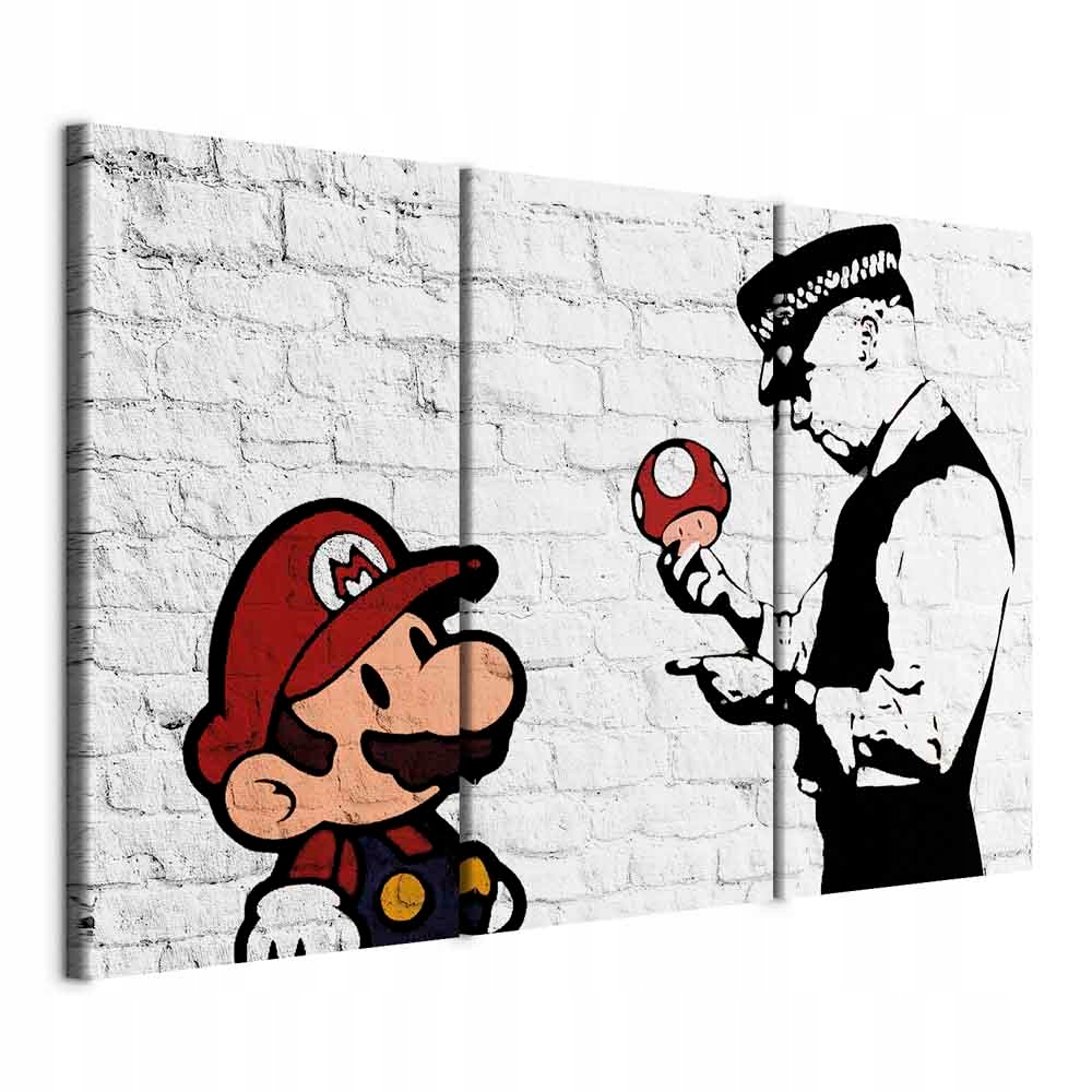 Obraz Triptych Graffiti Banksy Mario Nástěnná Dekorace Do Pokoje Velký 120x80
