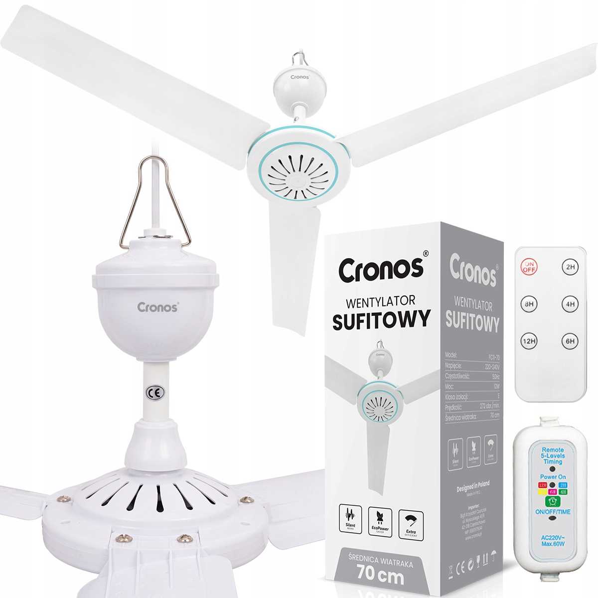 Stropní Ventilátor S Větrákem Tichý Bílý Větrák 70 cm Dálkový Ovladač Časovač