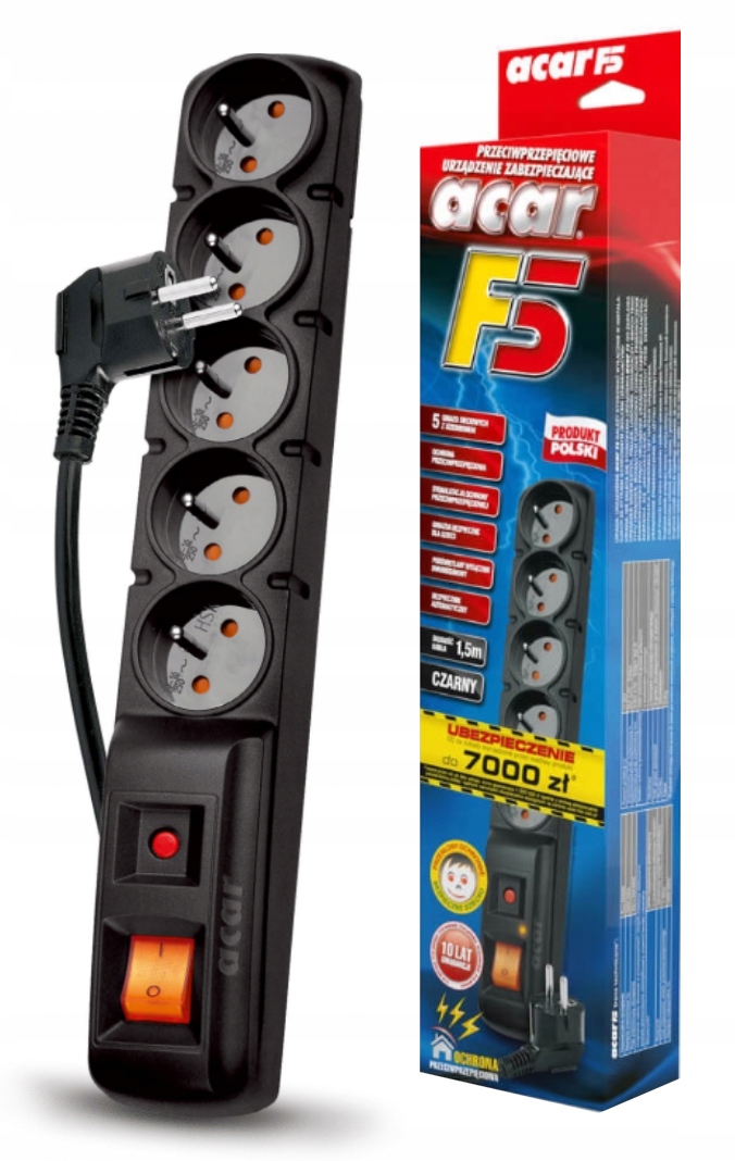 

Acar F5 listwa przeciwprzepięciowa 5 gniazd 1,5m