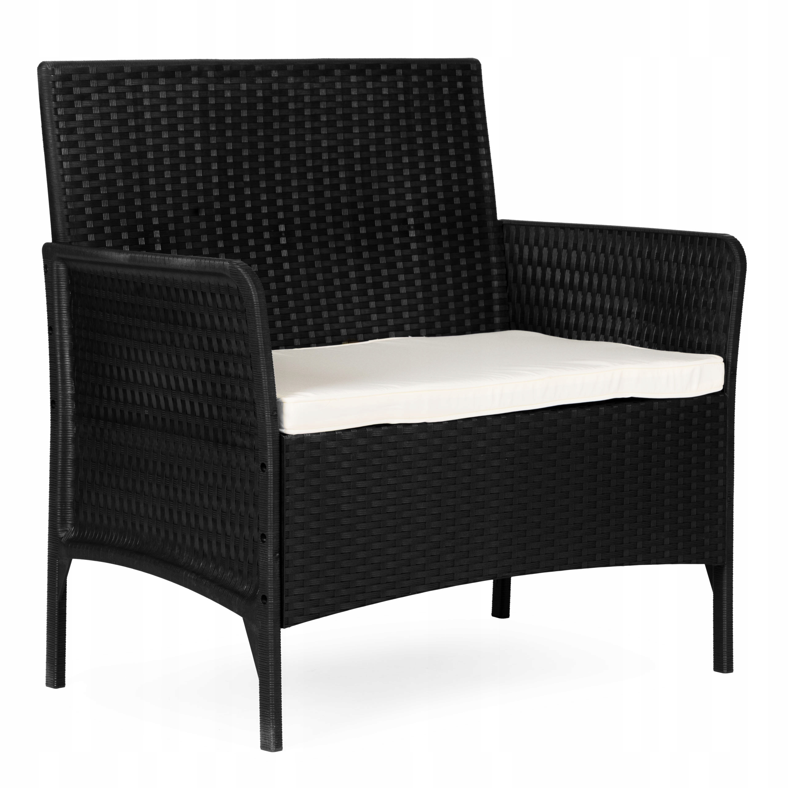 Dvoumístná zahradní pohovka s polštářem, lavička na balkon, terasa, zahrada, černá