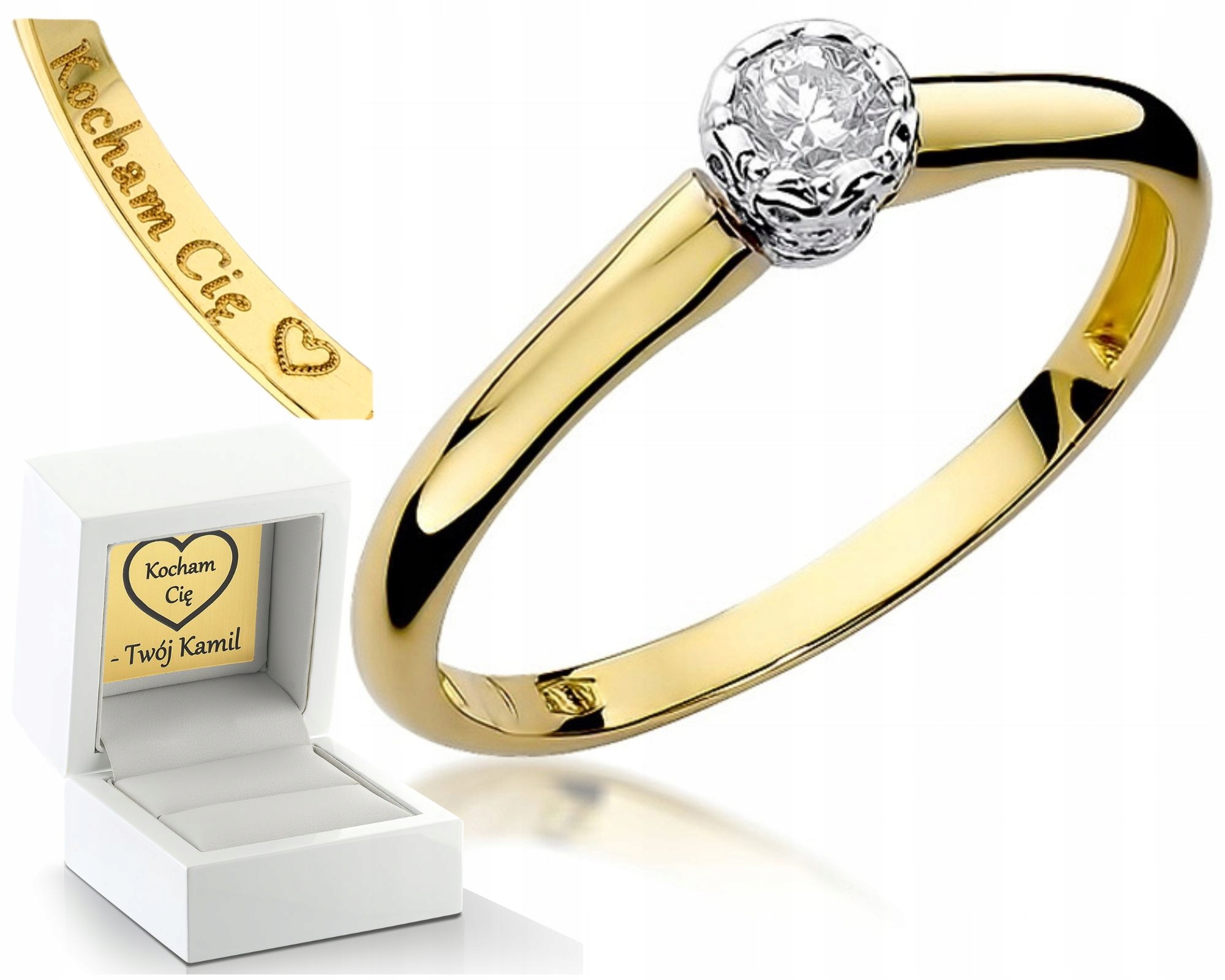 Zlatý Prstýnek S Diamantem 585 Gravírování Bonus Zásnubní Dárek