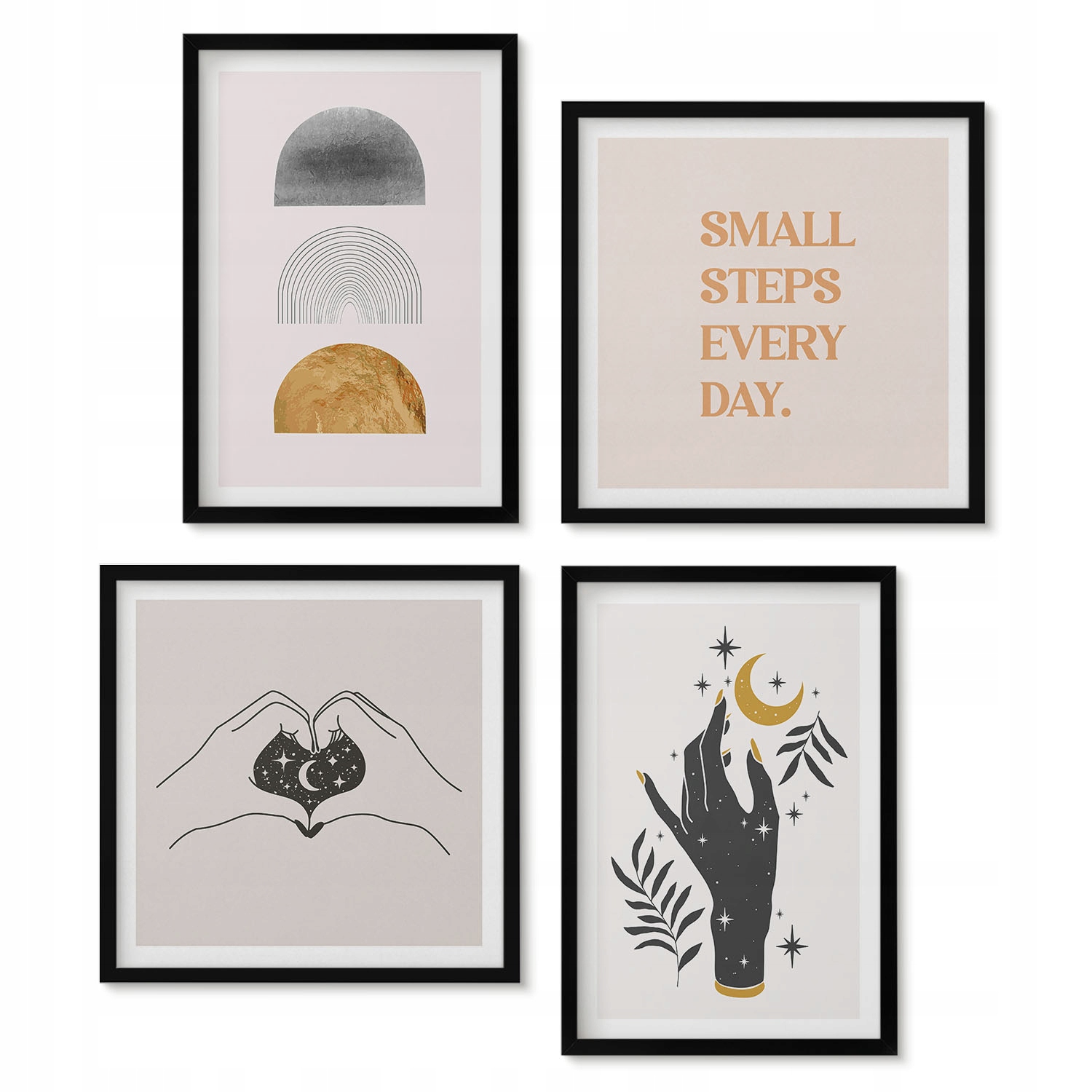 Sada 4 dekorativních obrazů do obývacího pokoje Minimalistické boho ilustrace