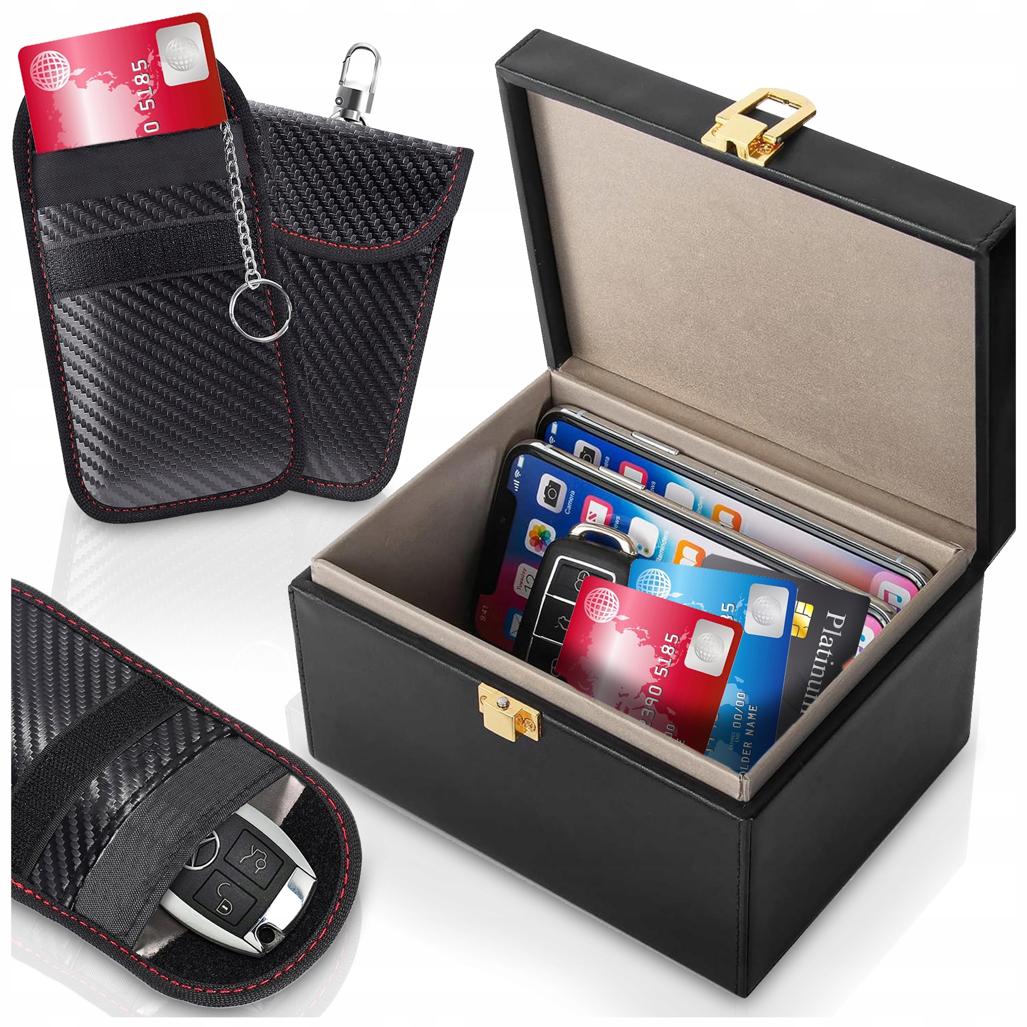 Krabička Blokující Signál Box +2POUZDRO Na Klíček Klec Faradaya Rfid Keyless