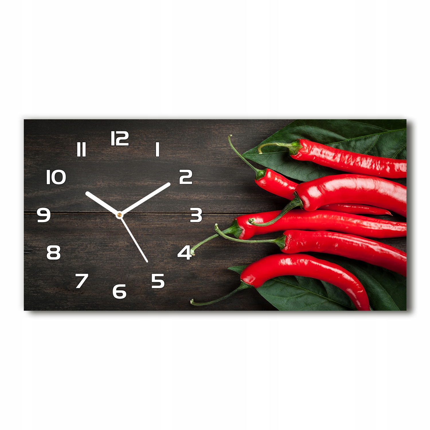 

Zegar ze szkła na ścianę Papryczki chilli 60x30 cm