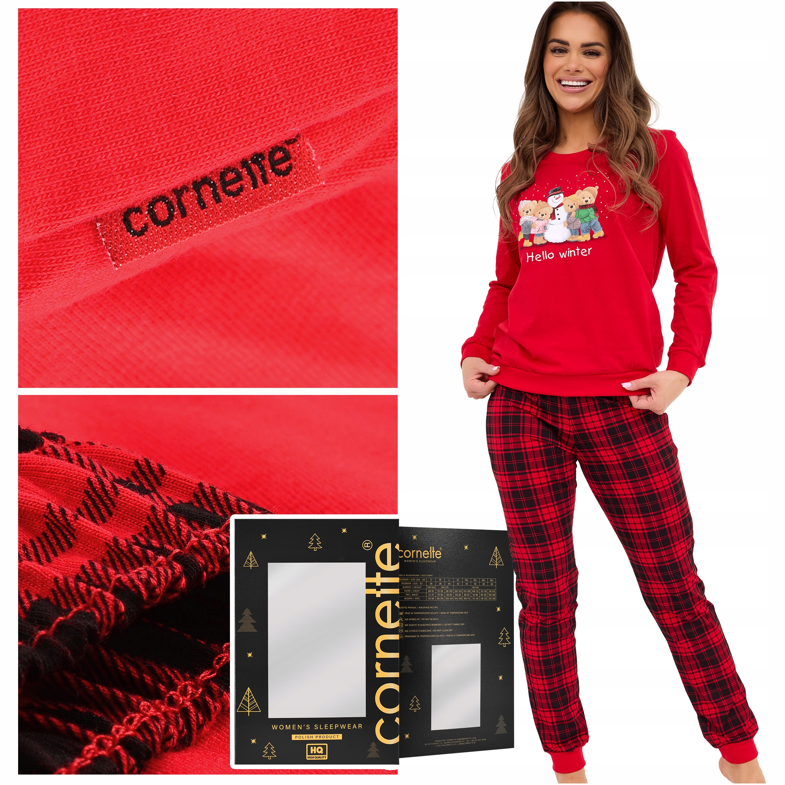 Cornette Dámské pyžamo vánoční s dlouhým rukávem, zimní potisk, Bavlna, velikost L