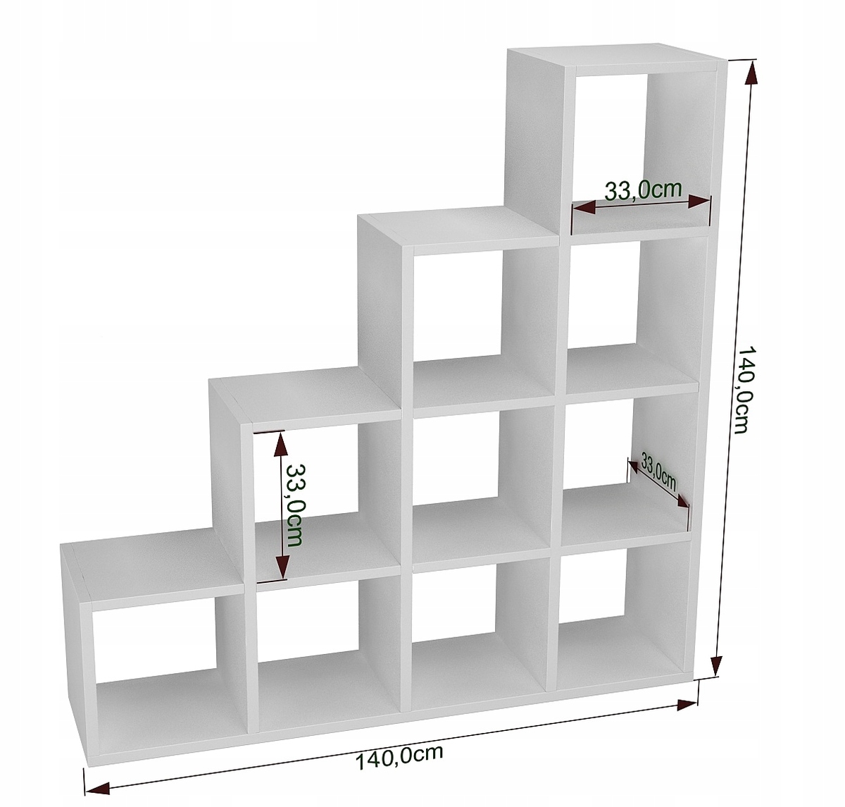 NOWOCZESNY REGAŁ SCHODKOWY NA KSIĄŻKI, ZABAWKI, BIAŁY, CZARNY, DĄB SONOMA Szerokość mebla 140 cm