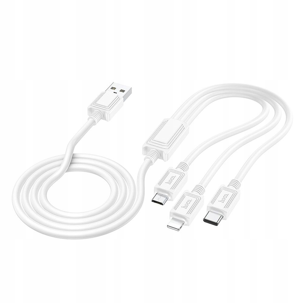 Kabel 3w1 Usb A do Lightning Micro Usb Usb C Hoco 2A 1 m X74 biały