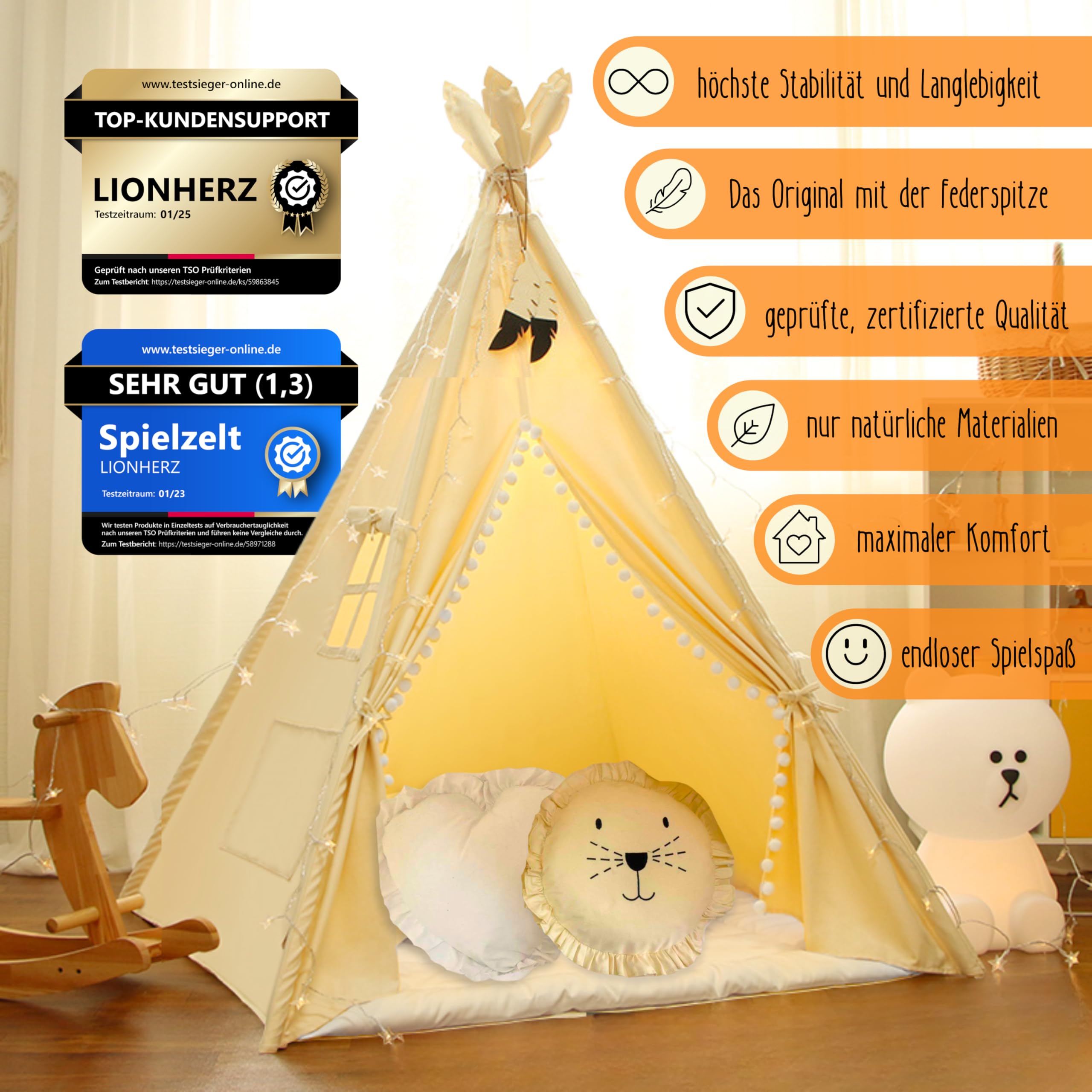 LIONHERZ Oryginalny Tipi Namiot Dla Dzieci Z Bawełny Z Dekoracjami — miniatura 2