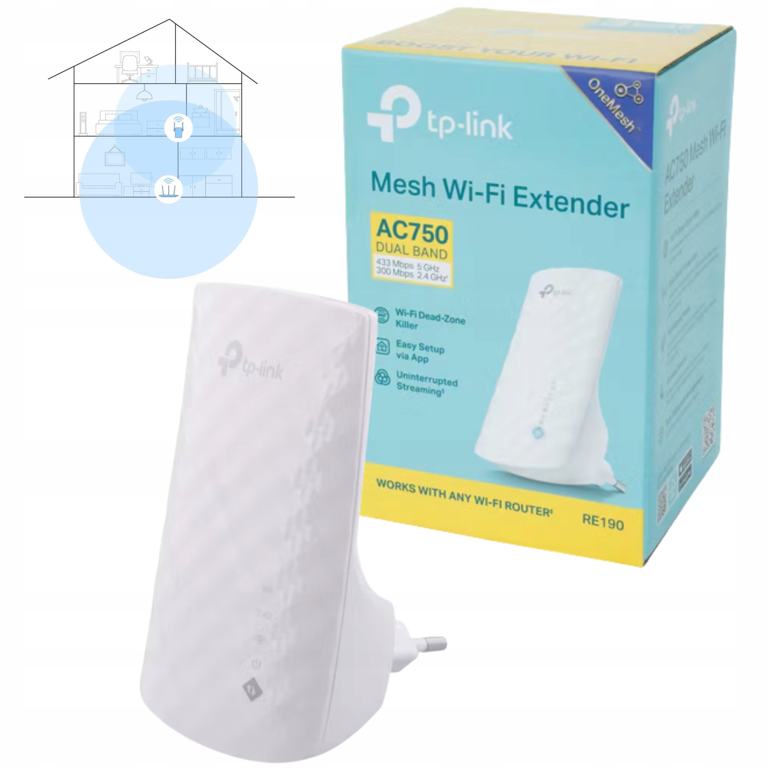 Zesilovač signálu internetu Wi-Fi síť Tp-link model AC750 RE190 RE-190AB