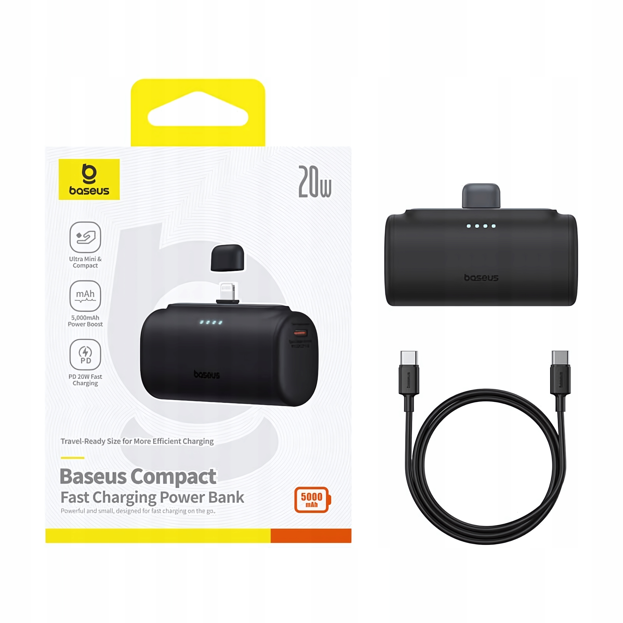 Powerbanka Baseus Compact Ip 5000mAh 20W Usb-c Lightning černá