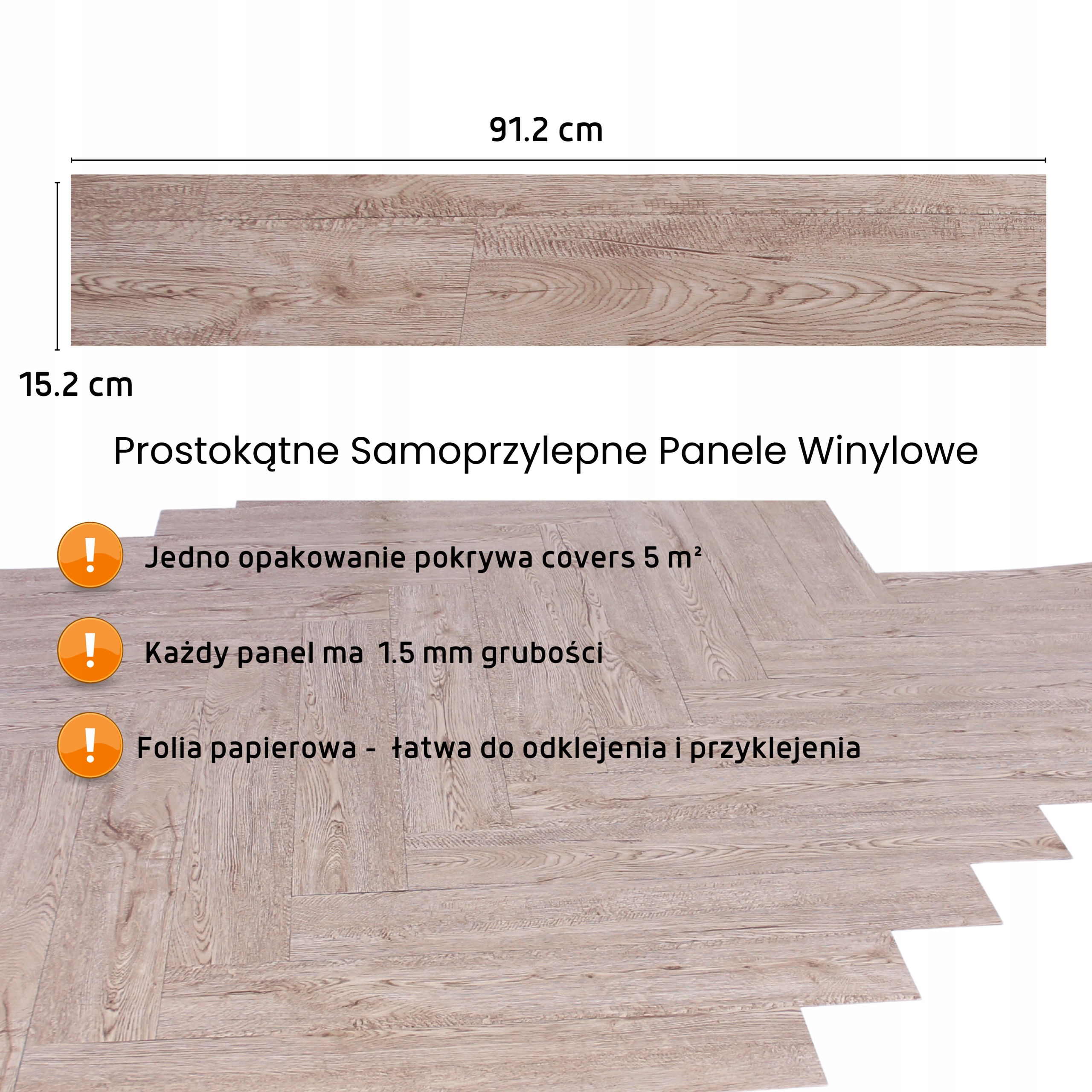 Samoprzylepne Panele Winylowe 5 m² Bielony Dąb Sonoma BoHome Deski Parkiet Szerokość produktu 15.24 cm