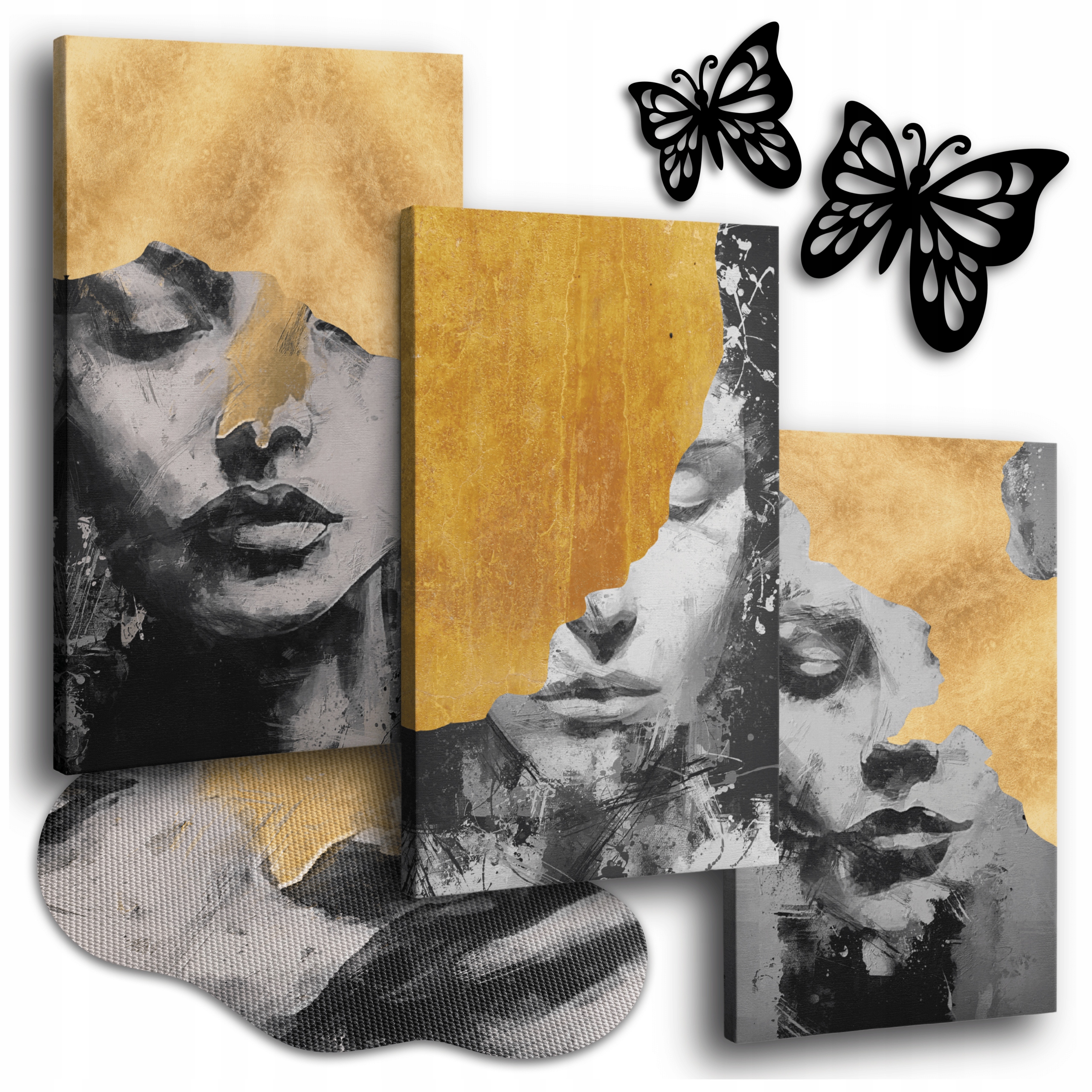 Zlatý Obraz Na Plátně 120x50 cm Obrazy Do Obývacího Pokoje Triptych Ženy Tváře 3x