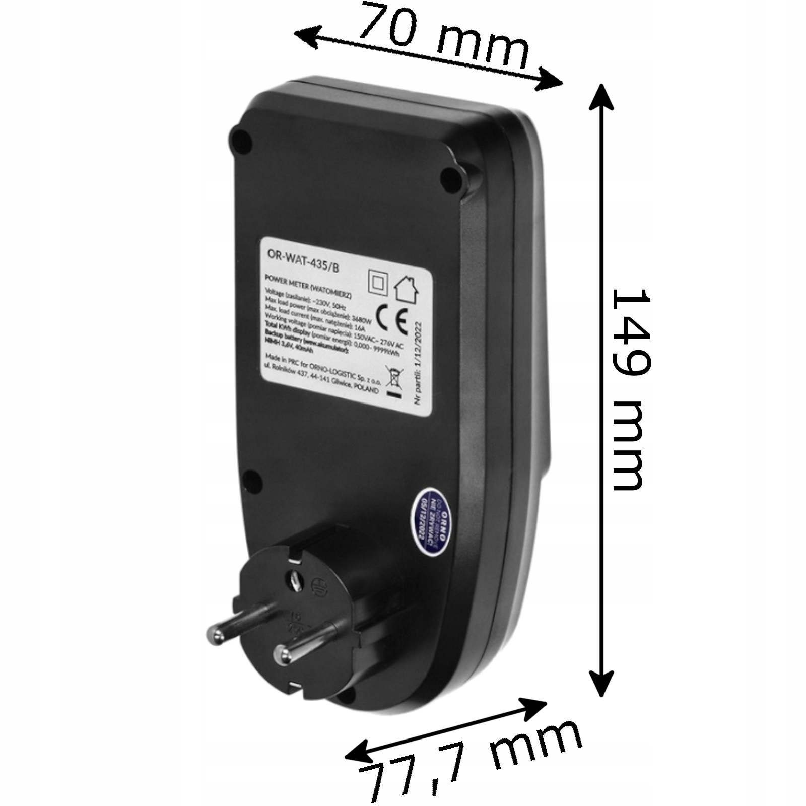 WATOMIERZ LICZNIK ENERGII ELEKTRYCZNEJ MIERNIK POBORU PRĄDU WOLTOMIERZ Stan opakowania oryginalne