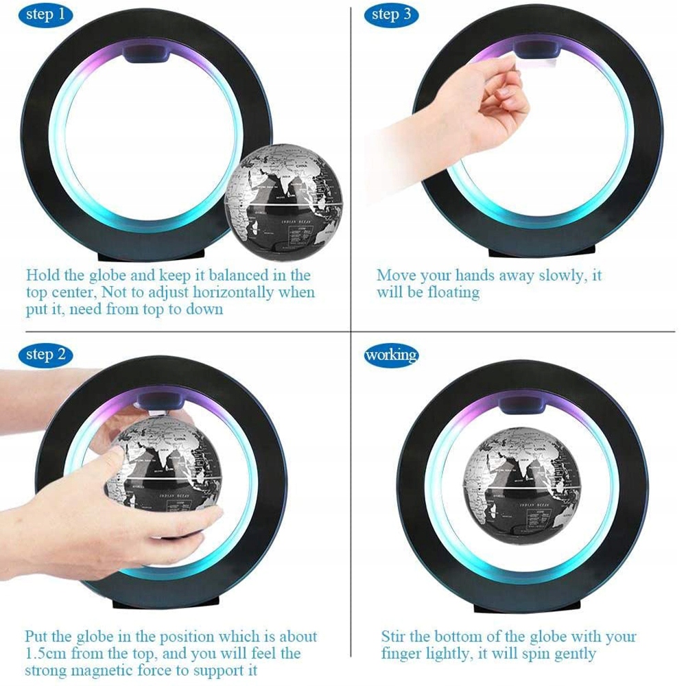 LEDOWA KULA MAPA ŚWIATA LEWITUJĄCA MAGNETYCZNA Materiał plastik