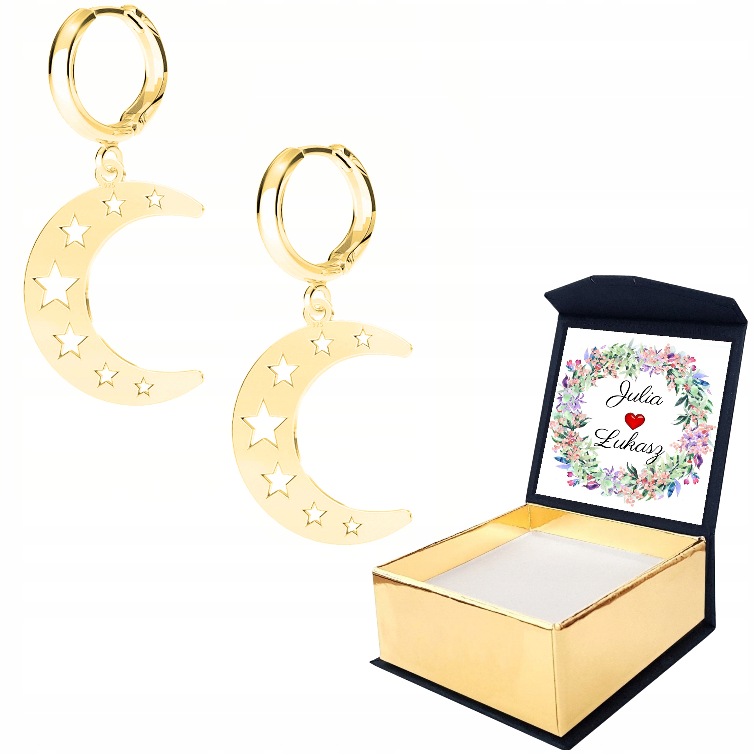 Náušnice zlaté Měsíc Moon 925 Vlastní Potisk