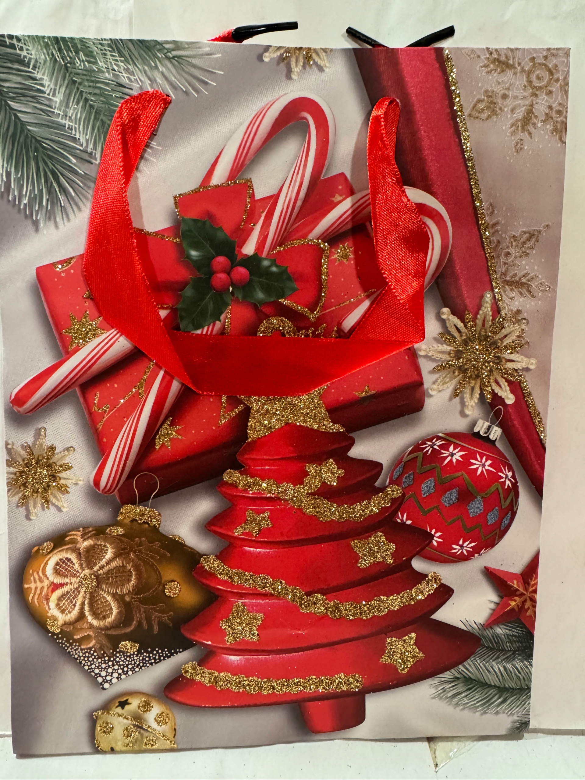 torebka prezentowa ok 17,5x23,5x8 Mikołajki Boże Nar brokat sztywna