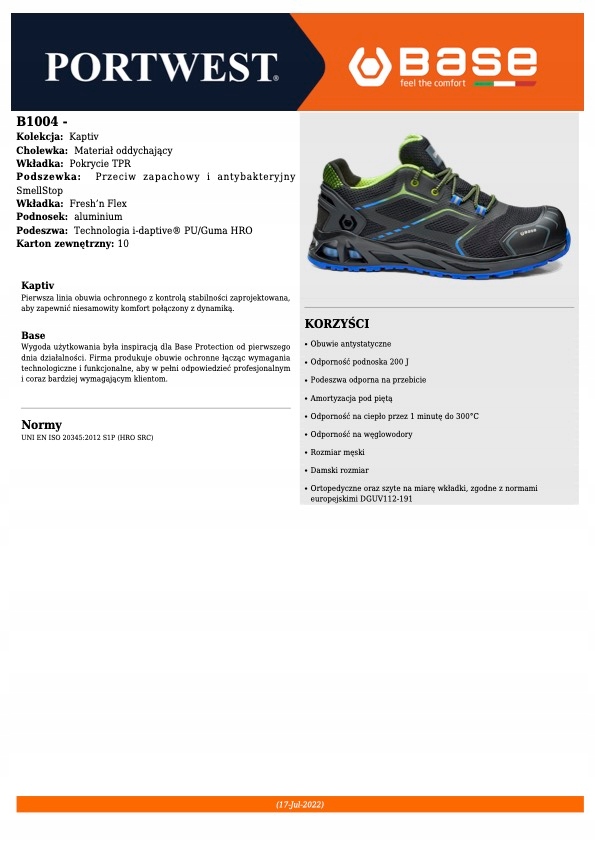 Obuwie Robocze Półbuty Włoskie Base K-SPEED EAN (GTIN) 8052530121870