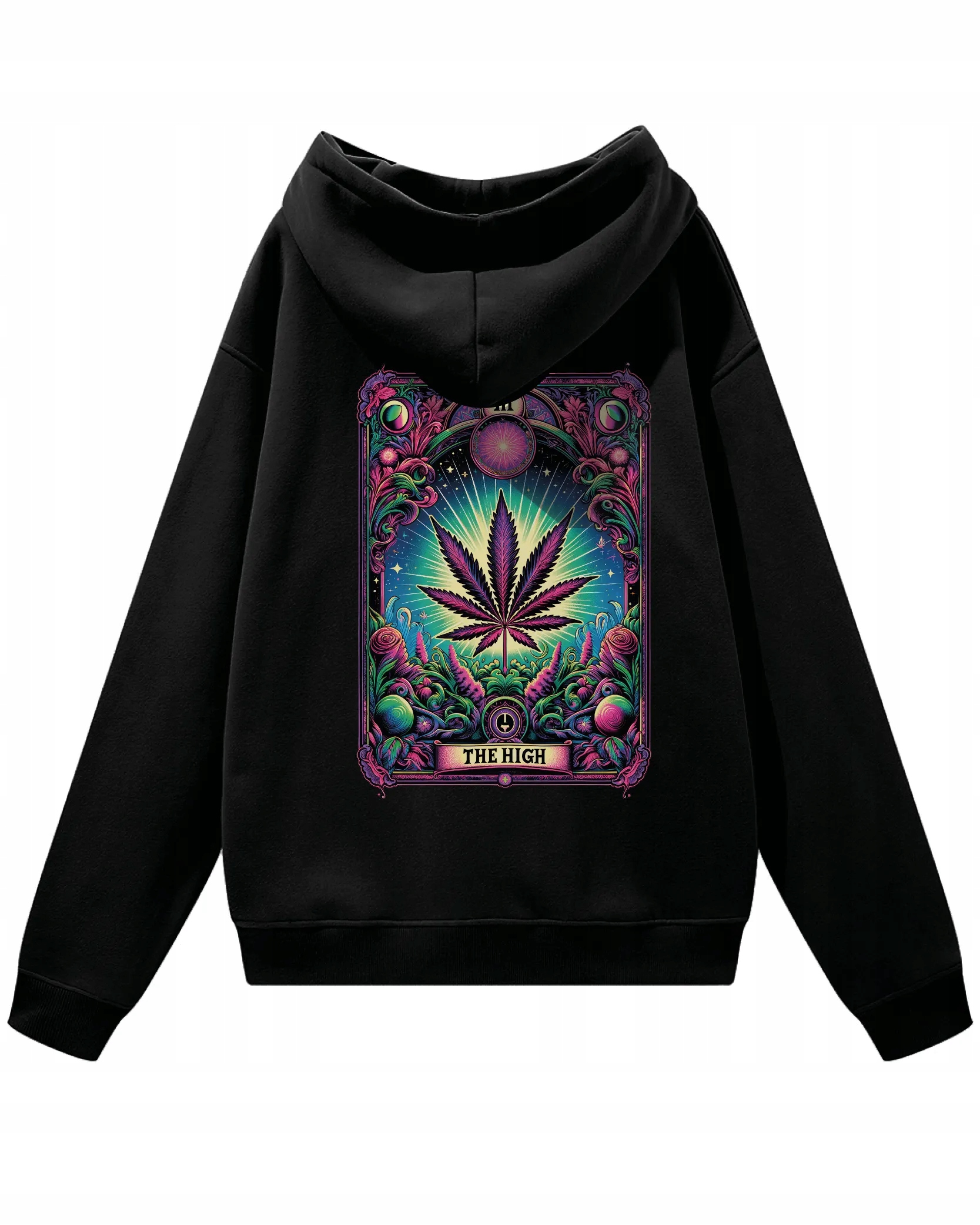 Oversize mikina s kapucí List marihuany The High 420 Černá XL