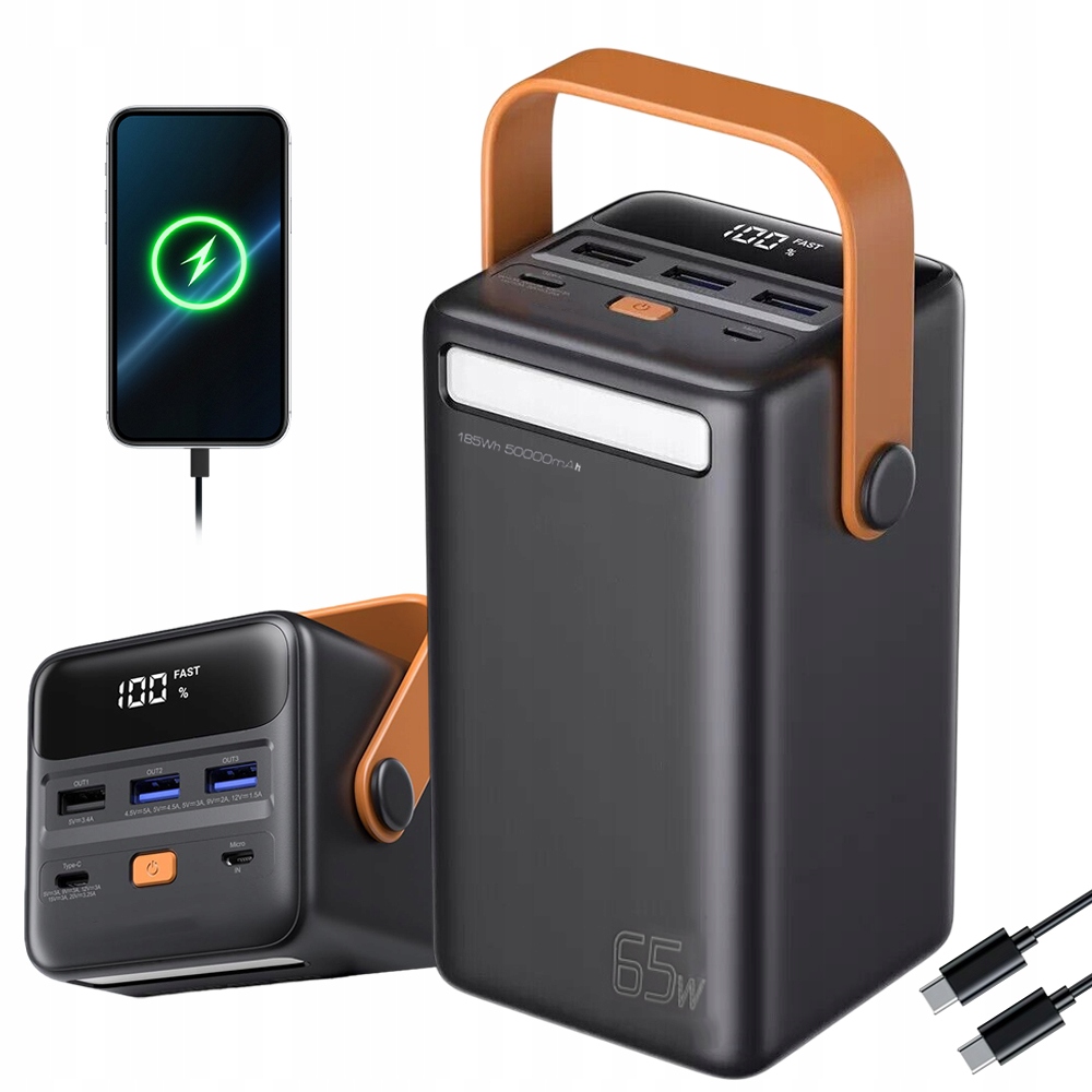 Szybki Powerbank Power Bank 20000MAH 3XUSB Usb-c Pd 65W Z Uchwytem I Led