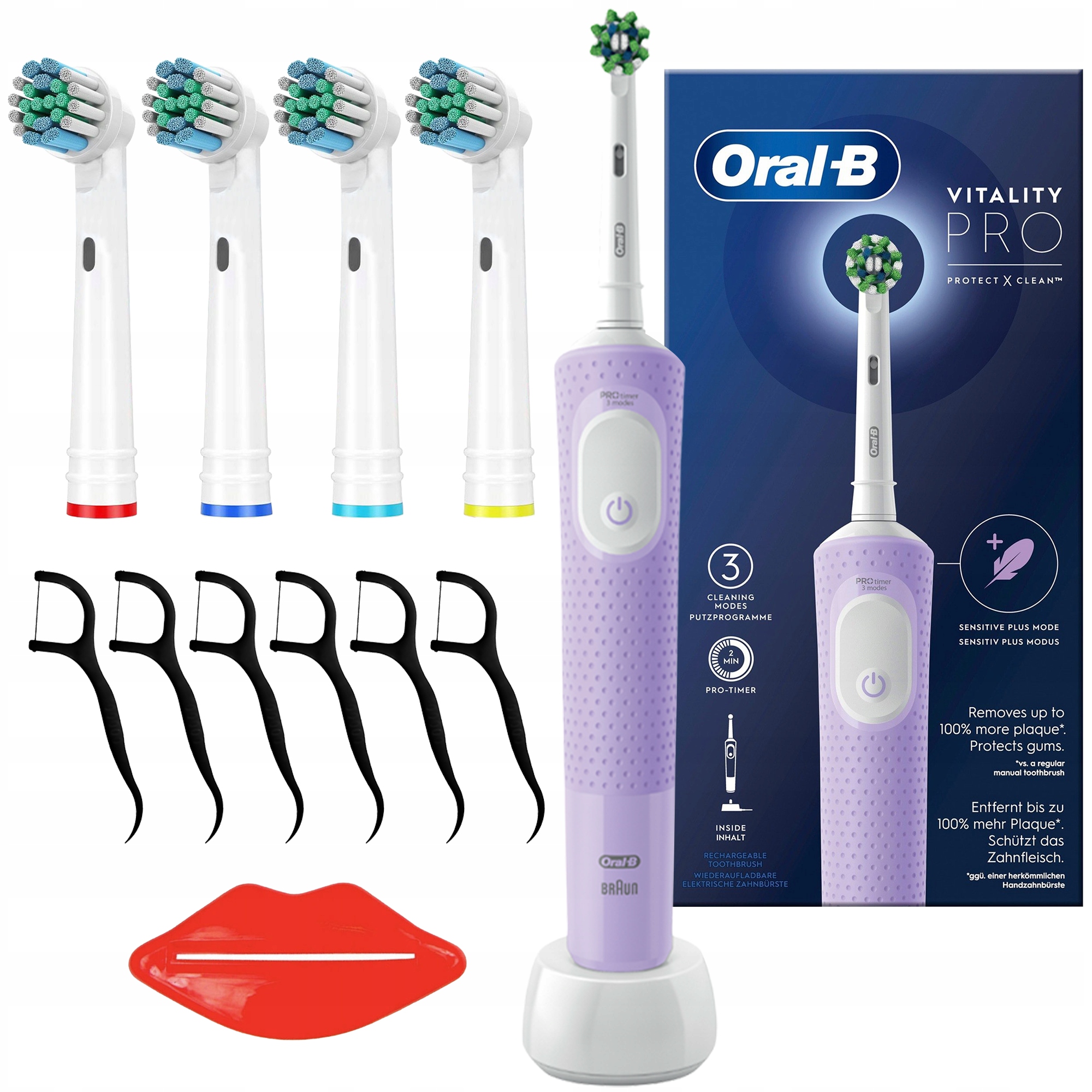 Szczoteczka Elektryczna Do Zębów Oral-b Vitality Pro D103 Lilac Końcówki