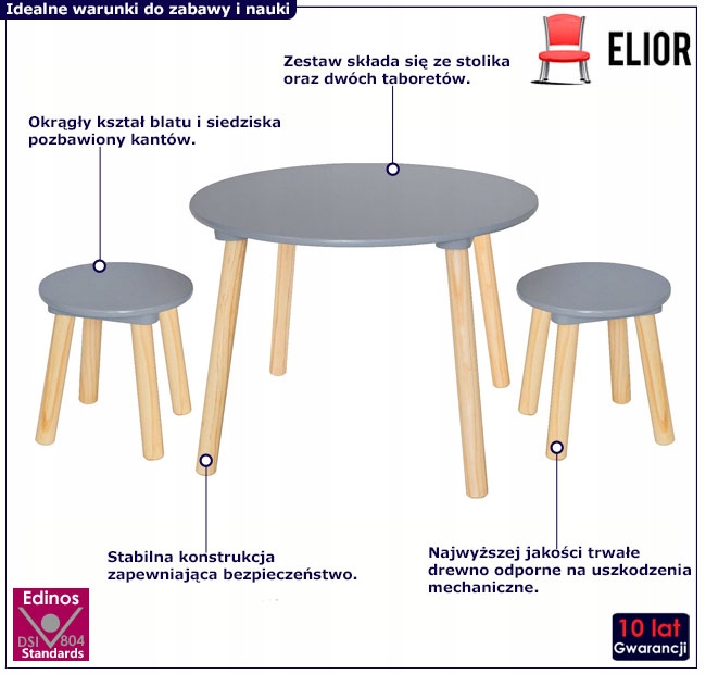 STOLIK DZIECIĘCY Z KRZESEŁKAMI DREWNIANY == KOLORY Kolor srebrny