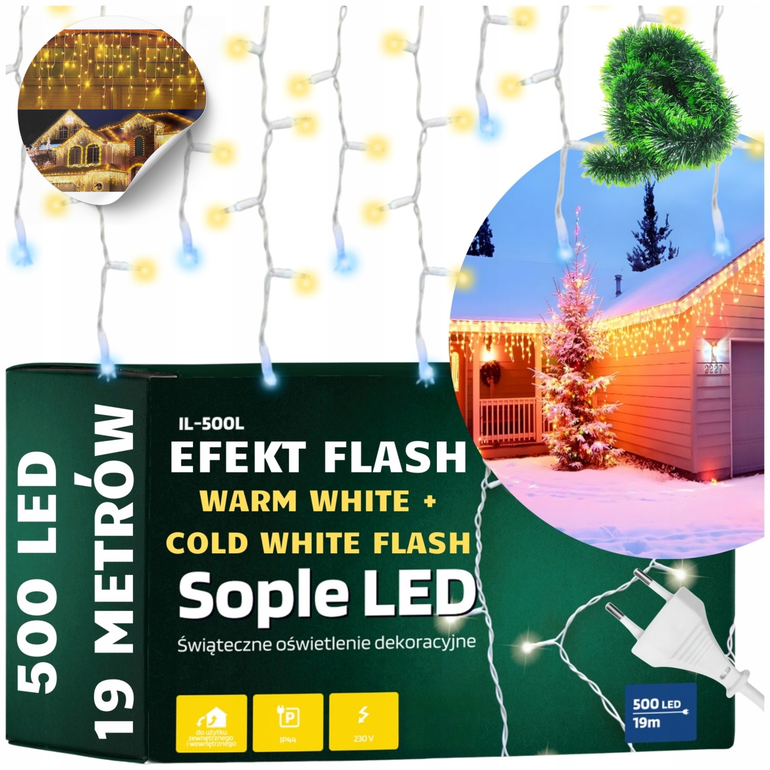 Rampouchy Led 500 světel 19 m bílá teplá flash světelný závěs IP44