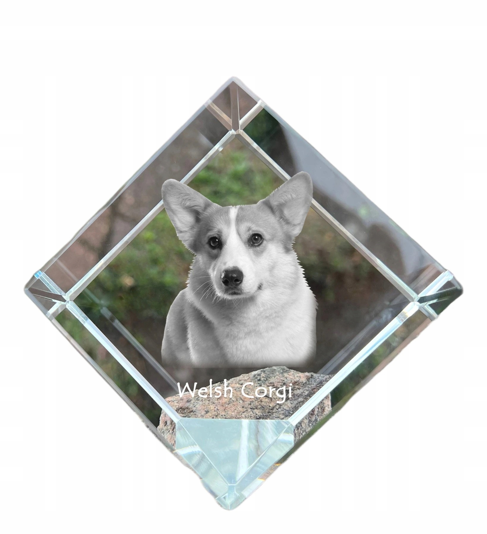 Pembroke Welsh Corgi krištáľová kocka s fotografiou psa, ozdoba na stôl