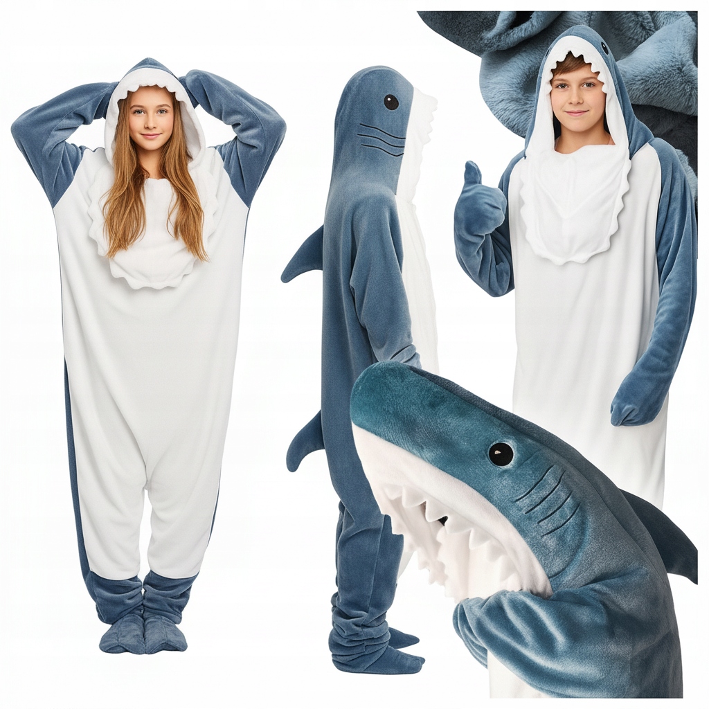 Koc rekin bluza śpiwór kocobluza kostium miły ciepły rozmiar uniwersalny L