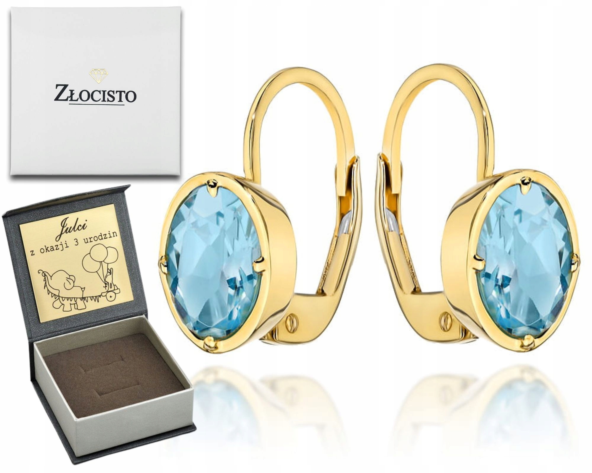 Zlaté Náušnice S Přírodním Kamenem Topaz 585