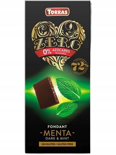 Levně 4x Hořká čokoláda 72% s mátou bez cukru Bezlepková 100 g Torras Zero