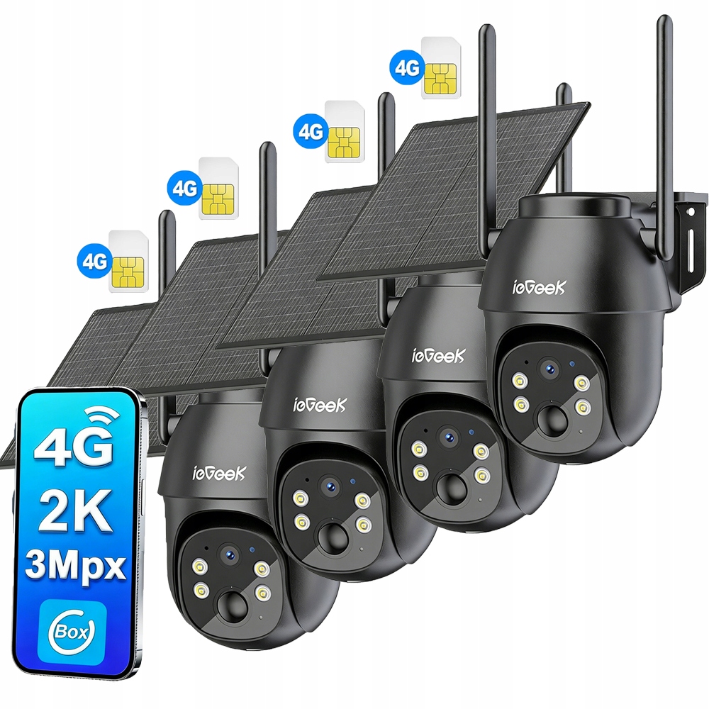 4 kusy Venkovní 2K kamera se solárním panelem 3MP Sim karta 4G Lte Ptz