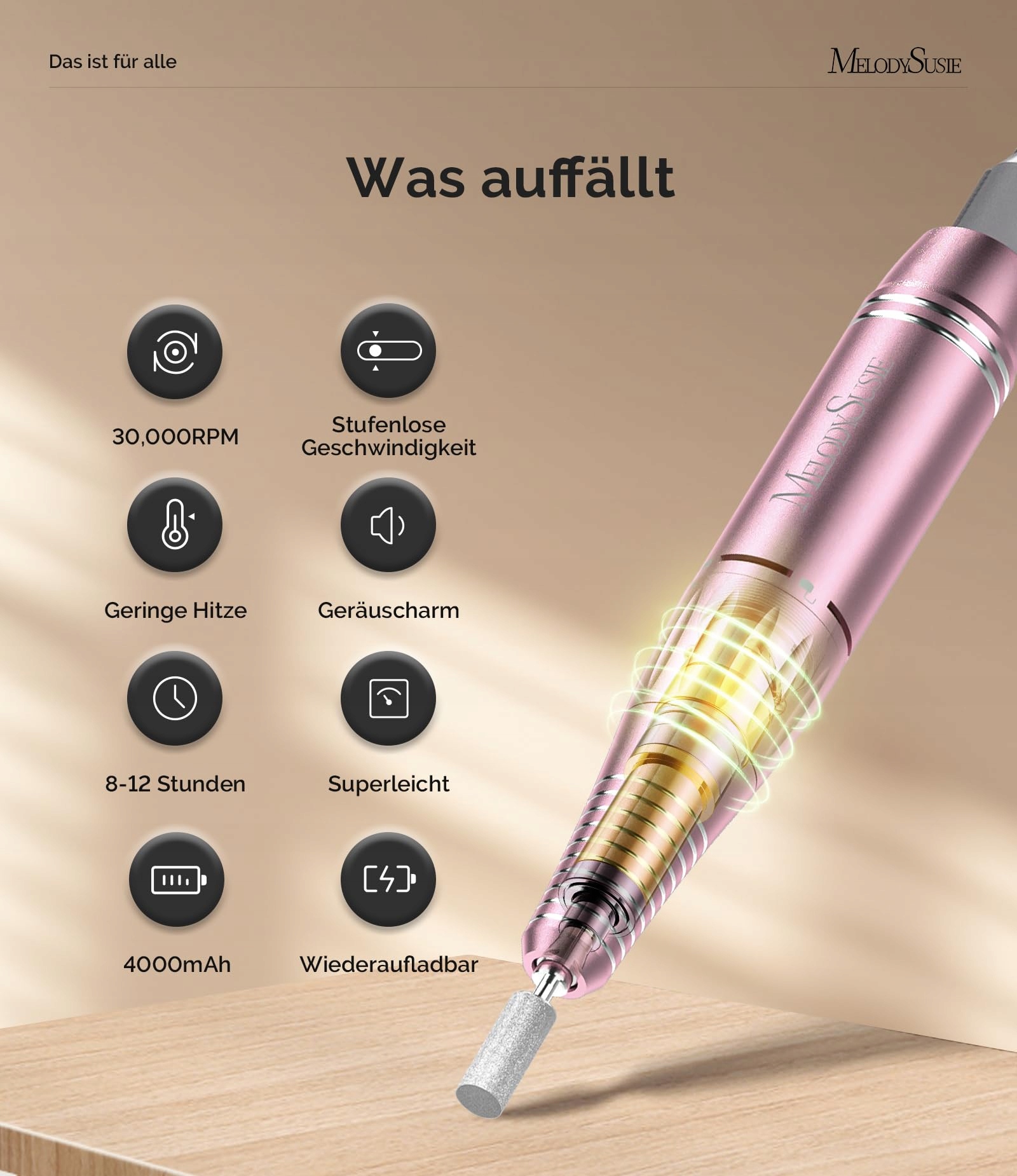 MELODYSUSIE Frezarka Do Paznokci 30000 ObrMin LCD Manicure Pedicure — miniatura 3