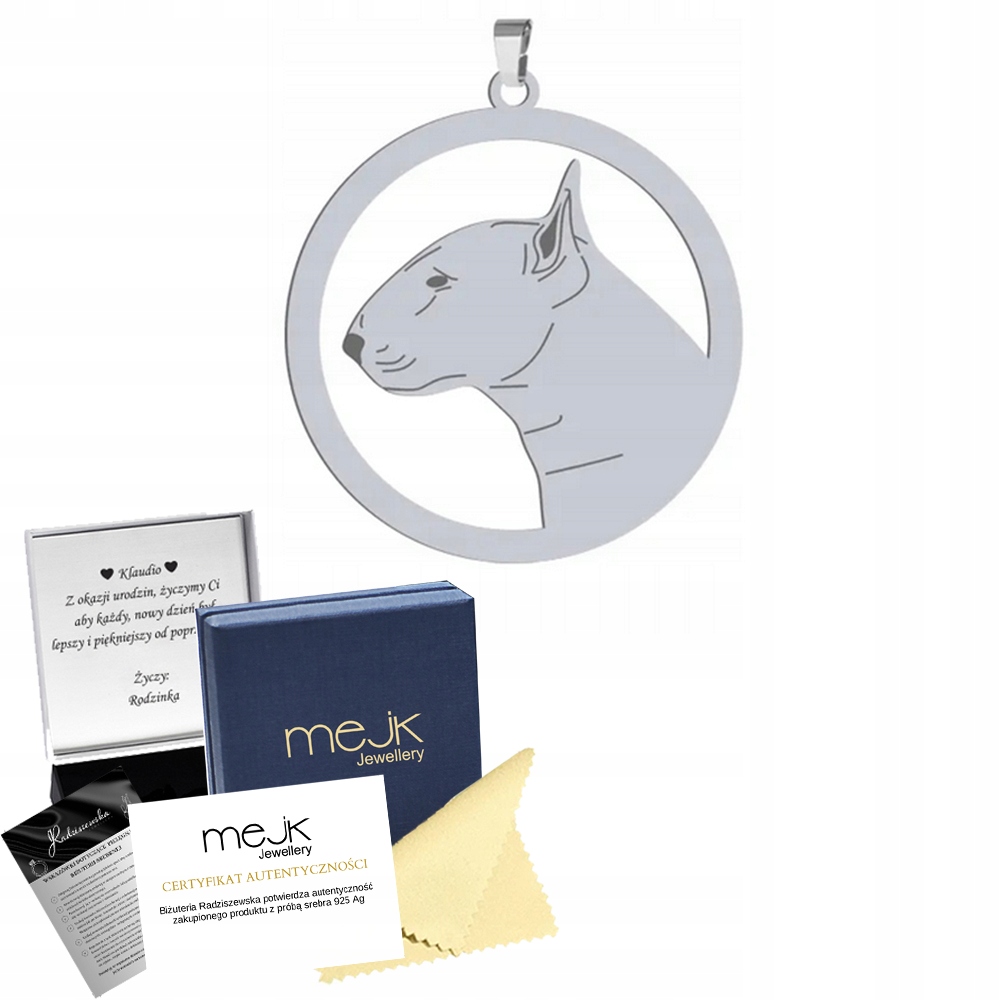 Stříbrný přívěsek English Bullterrier 925 Dárek Žena Gravírování Bonus