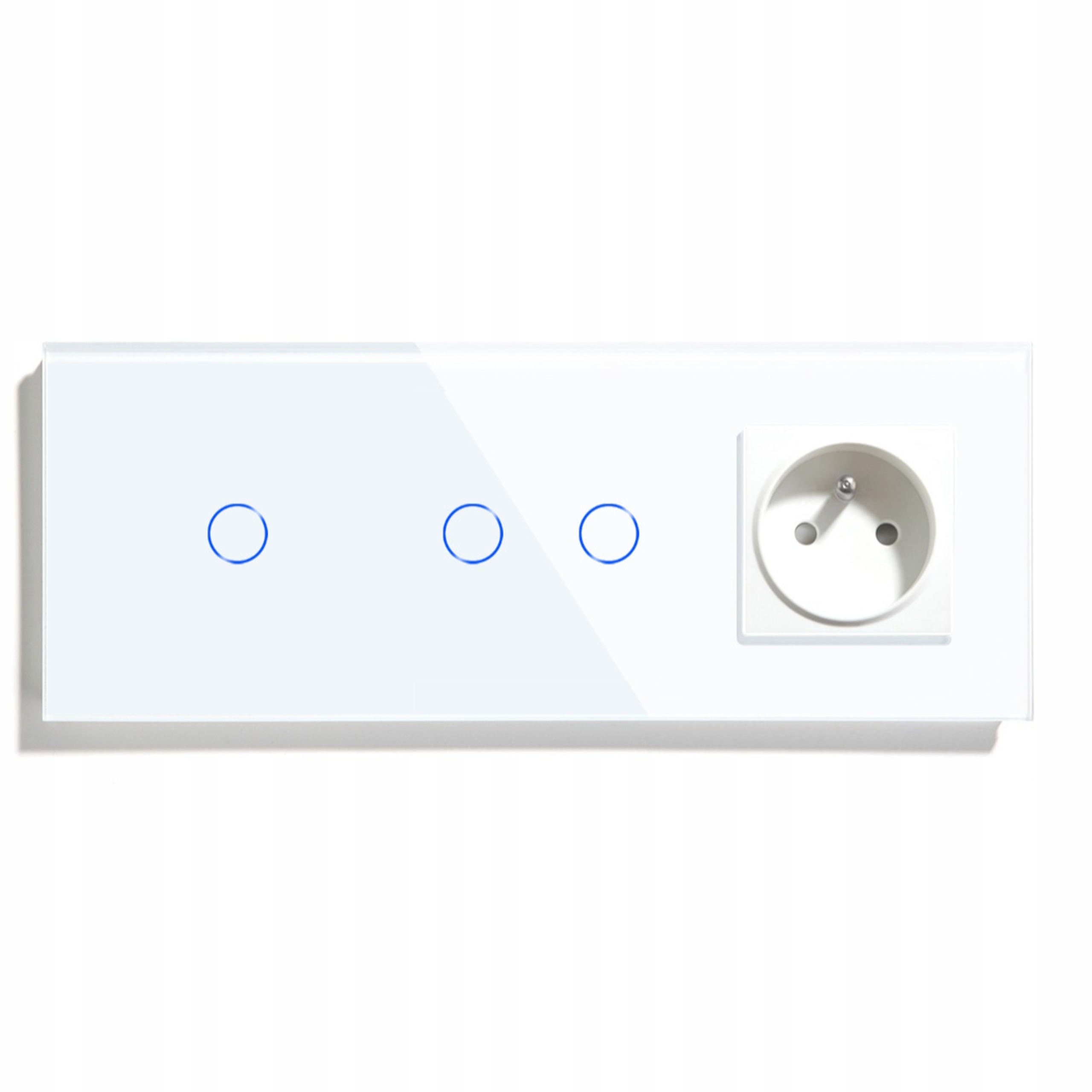 Skleněný Dotykový Spínač Trojitý 1+2 S Led Podsvícením A Zásuvkou