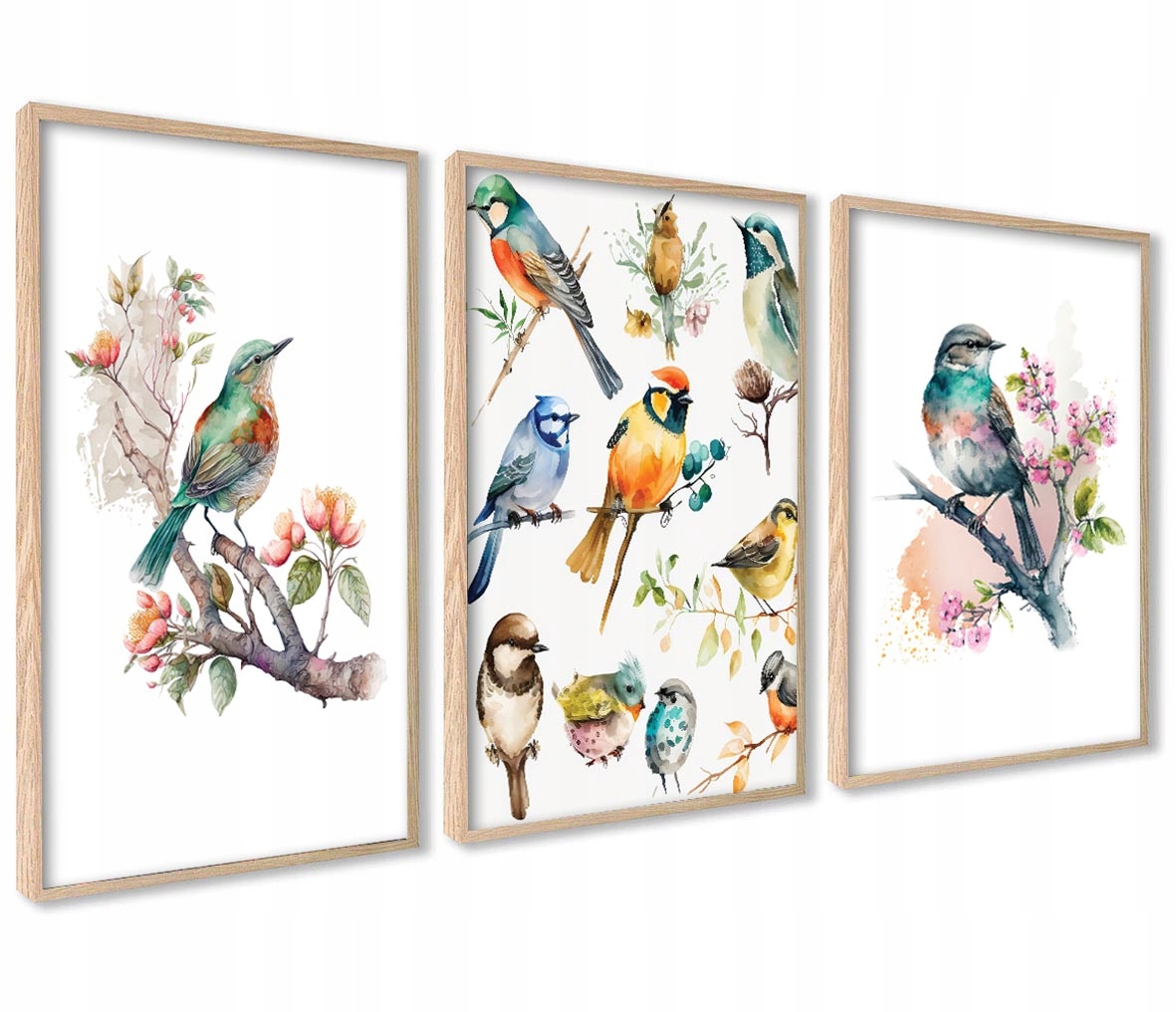 ZESTAW 3x PLAKAT 50x70cm PTAKI Kolorowe Akwarele Do Slaonu Sypialni Kuchni Marka ag.art deco