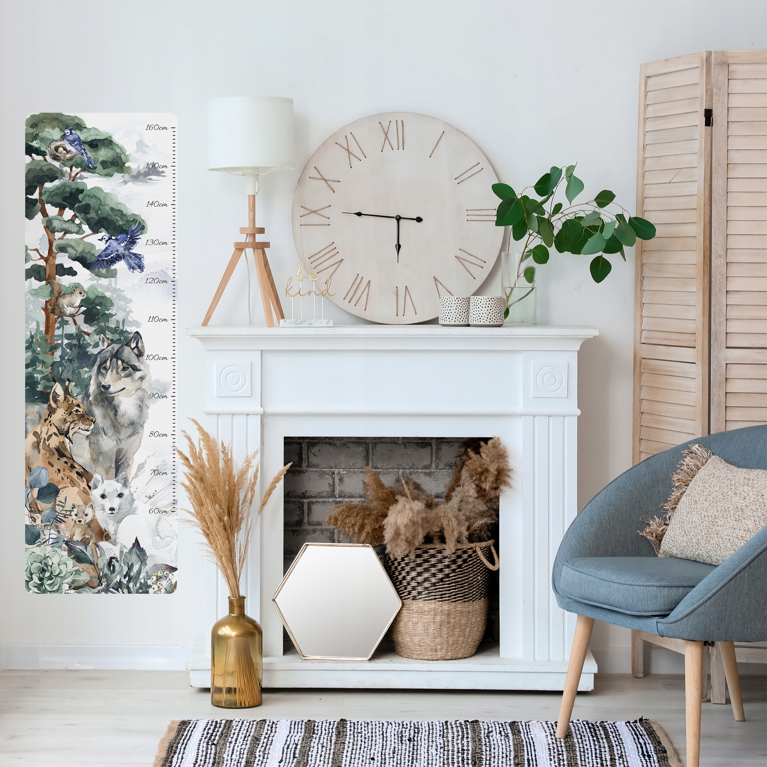 Naklejka na ścianę MIARKA WZROSTU dla dzieci Zwierzęta Leśne Wilk Las Ryś Kolor wielokolorowy