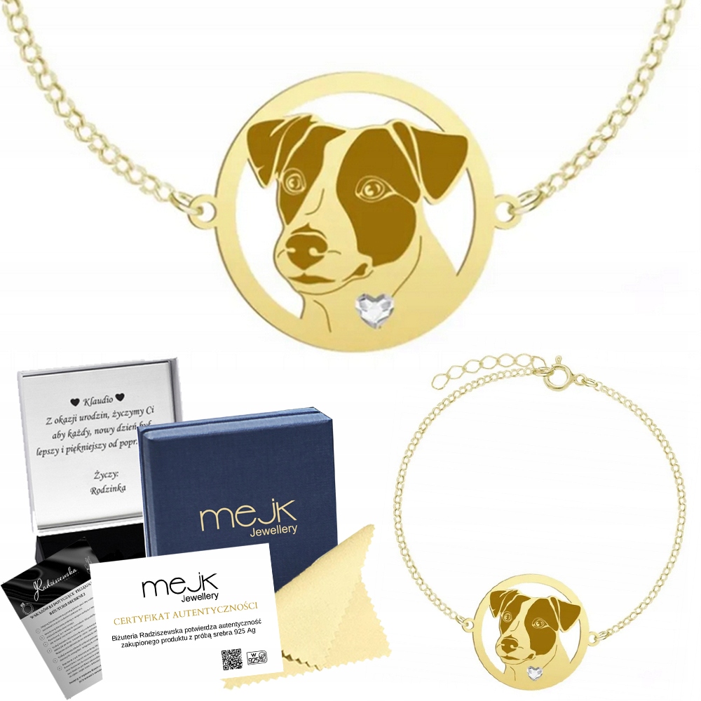 Zlatý náramek s psem Jack Russell teriér krátkosrstý 925 Žena