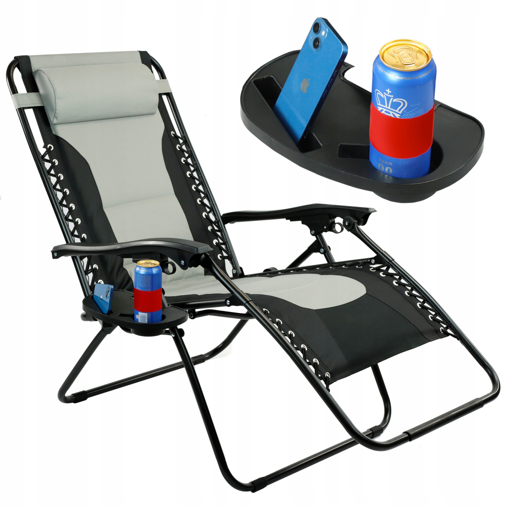 Leżak Ogrodowy Fotel Plażowy Składany Turystyczny Zero Gravity Stolik XXL