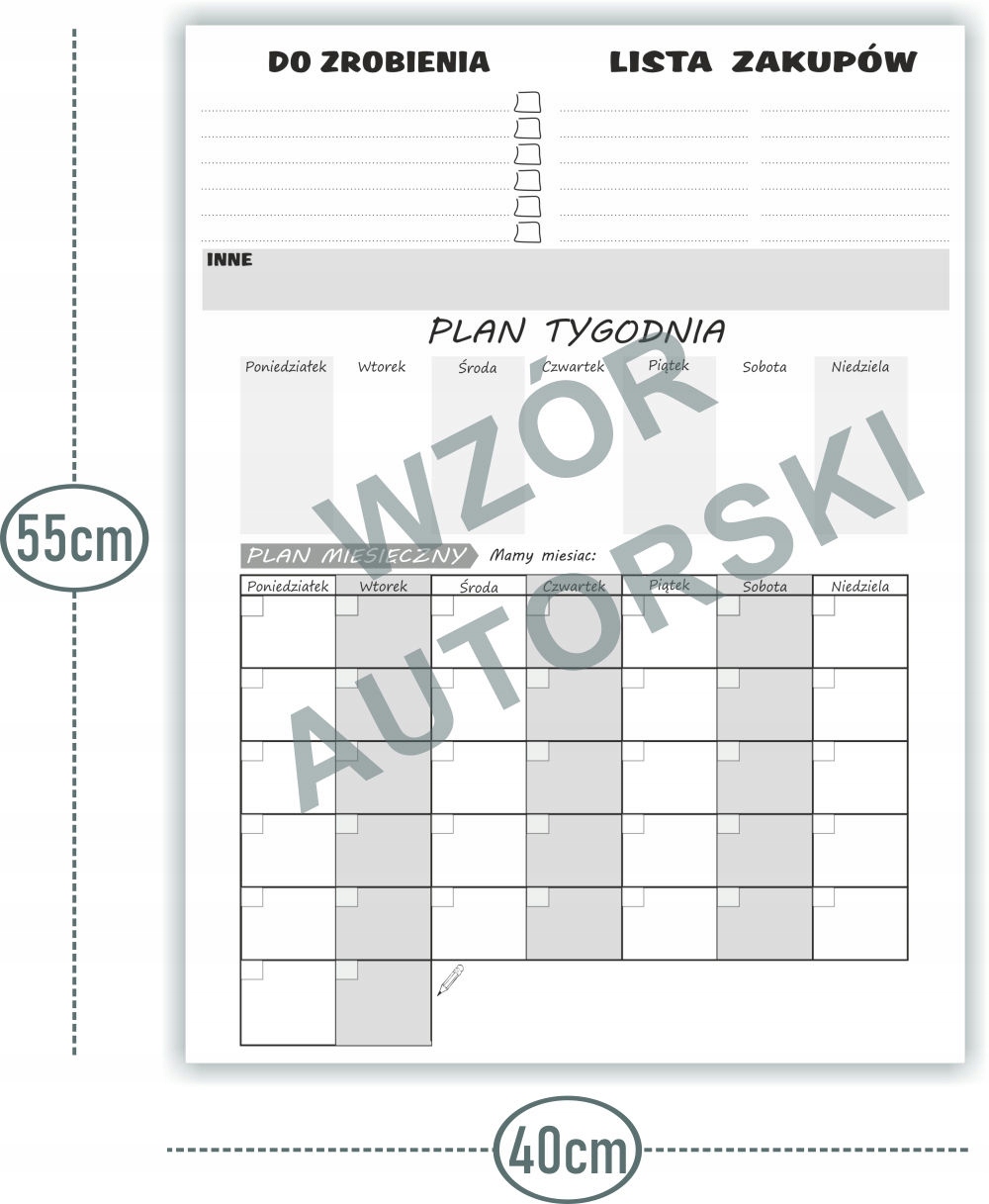 TABLICA MAGNETYCZNA Z PISAKIEM NA LODÓWKĘ KALENDARZ MAGNES PLANER NOTES Kod producenta PLA033+P